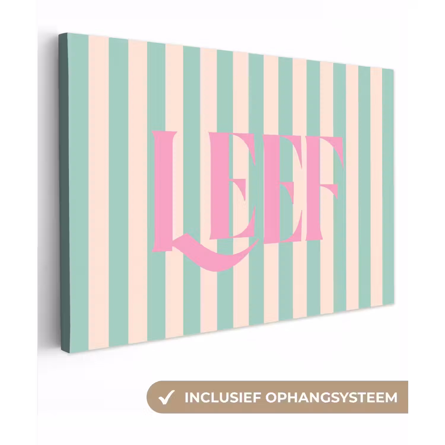 Roze - Groen - Strepen - Leef canvas 2cm klein -3d