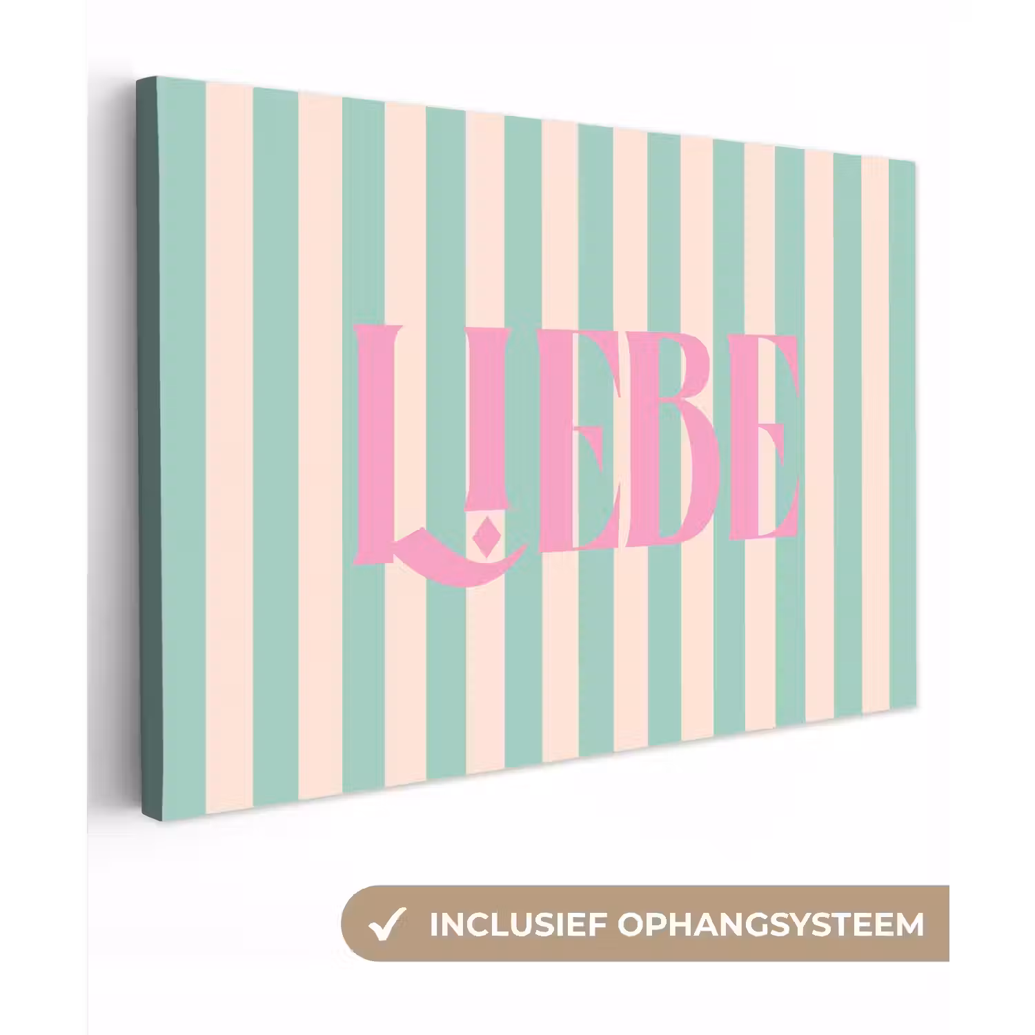 Roze - Groen - Strepen - Liebe canvas 2cm klein -3d