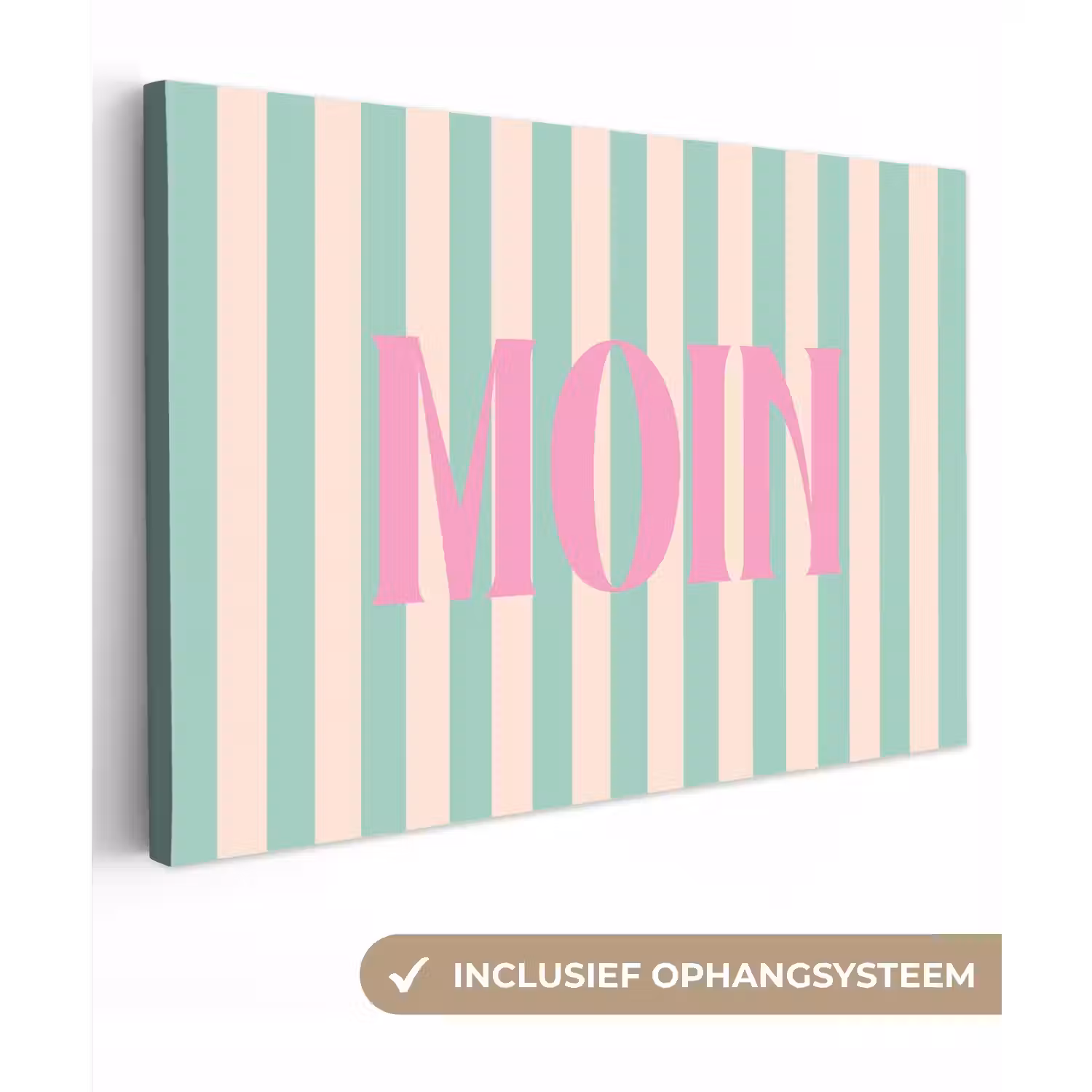 Roze - Groen - Strepen - Moin canvas 2cm klein -3d