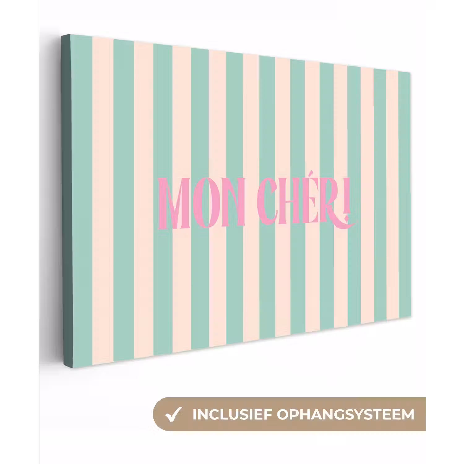 Roze - Groen - Strepen - Mon chéri canvas 2cm klein -3d