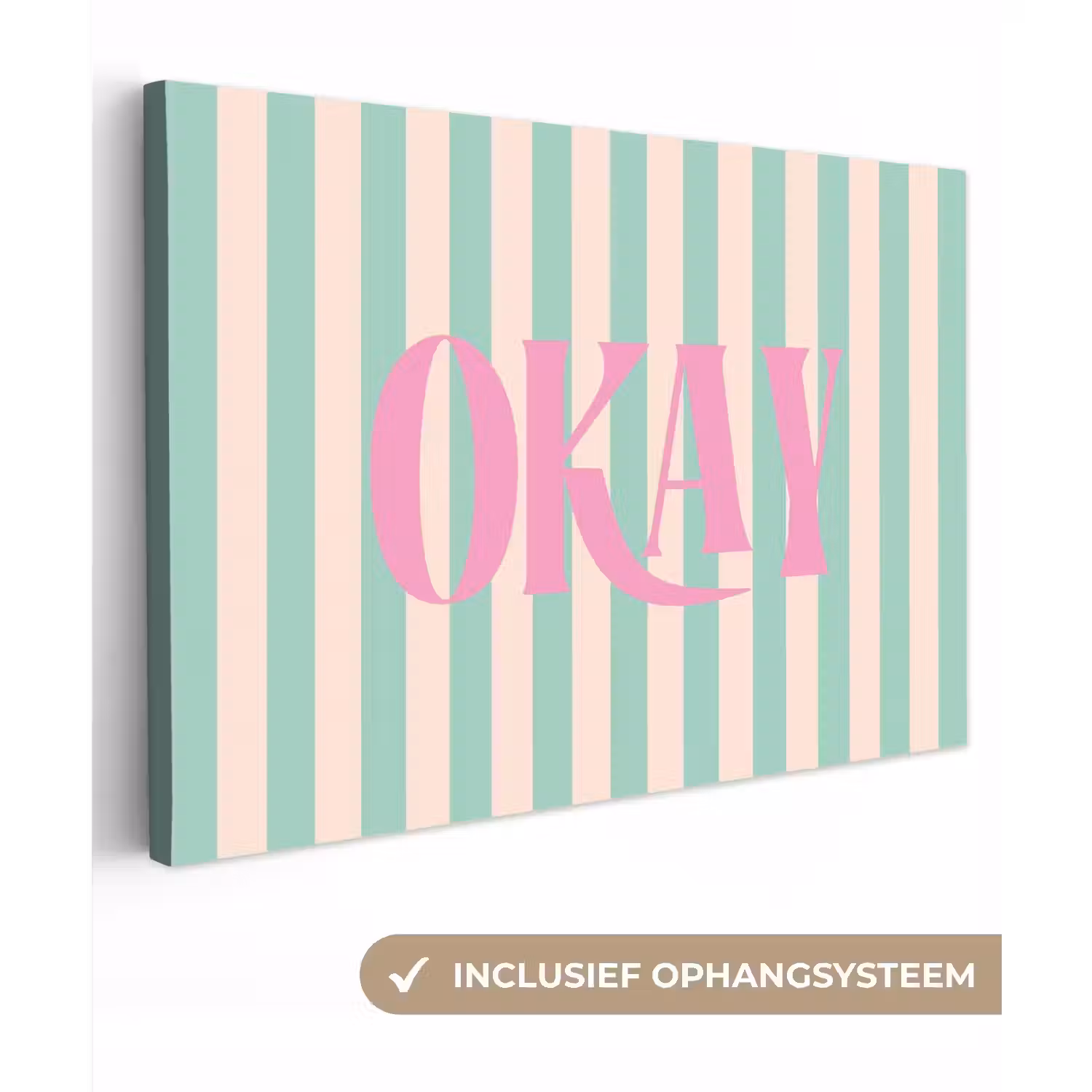 Roze - Groen - Strepen - Okay canvas 2cm klein -3d