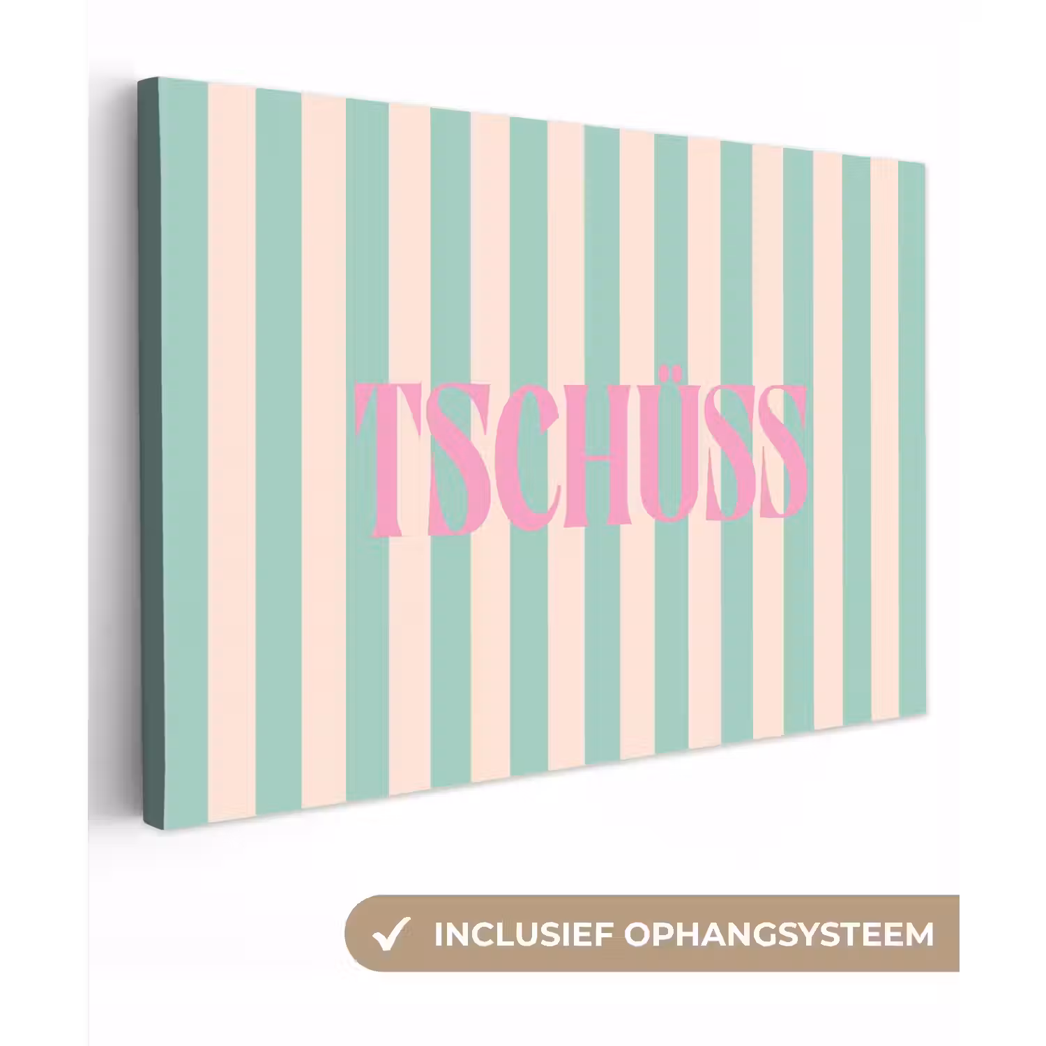 Roze - Groen - Strepen - Tschüss canvas 2cm klein -3d