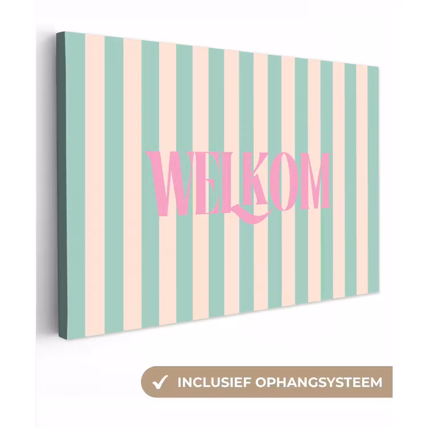 Roze - Groen - Strepen - Welkom canvas 2cm klein -3d