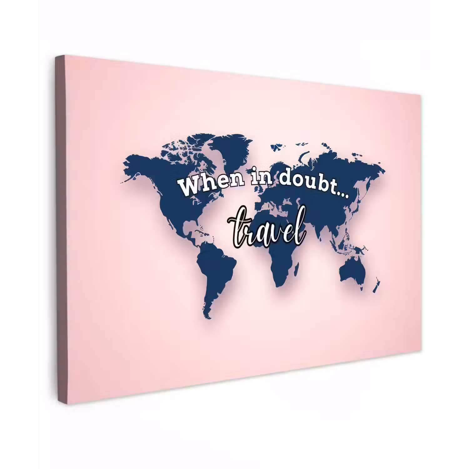 Roze - Quote - Wereldkaart - Travel canvas 2cm klein -z3d