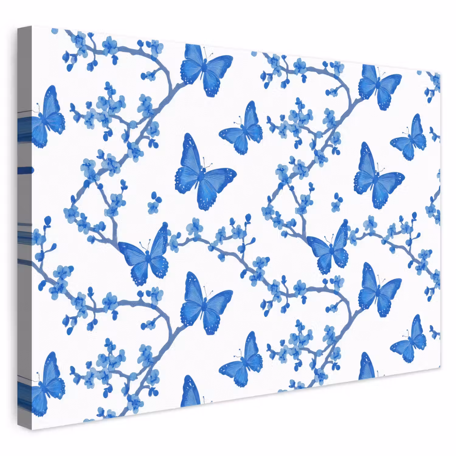 Vlinder - Bloemen - Blauw canvas 2cm klein 34 -3d