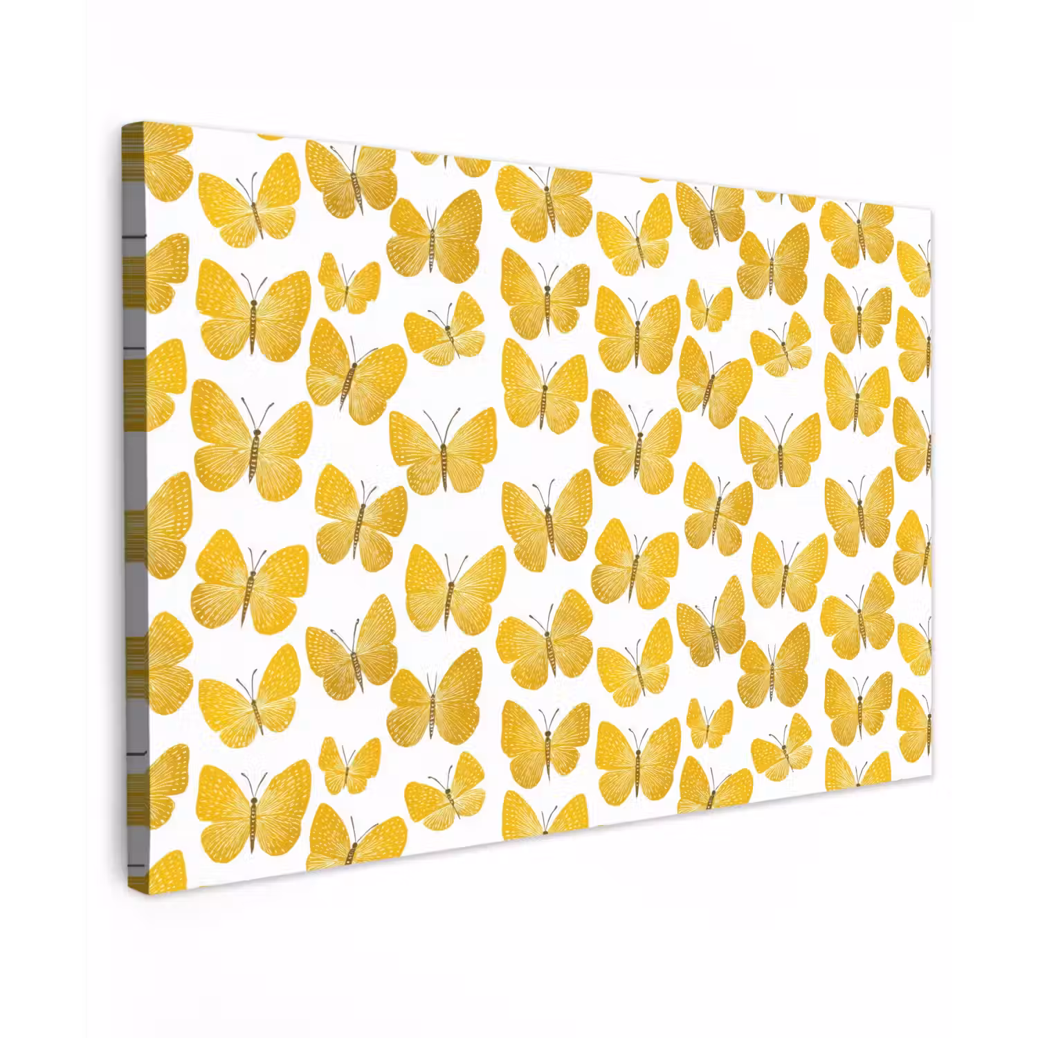 Vlinders - Botanisch - Illustratie - Geel - Wit canvas 2cm klein 34 -z3d