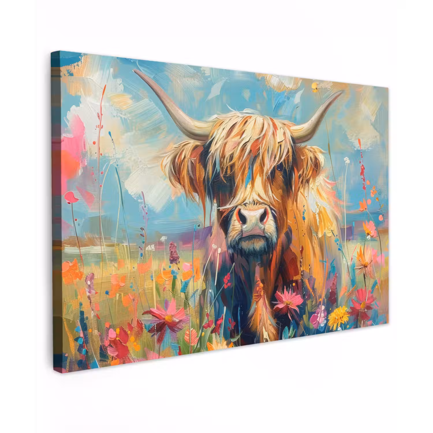 Schotse hooglander - Natuur - Kleurrijk - Bloemen canvas 2cm klein -z3d