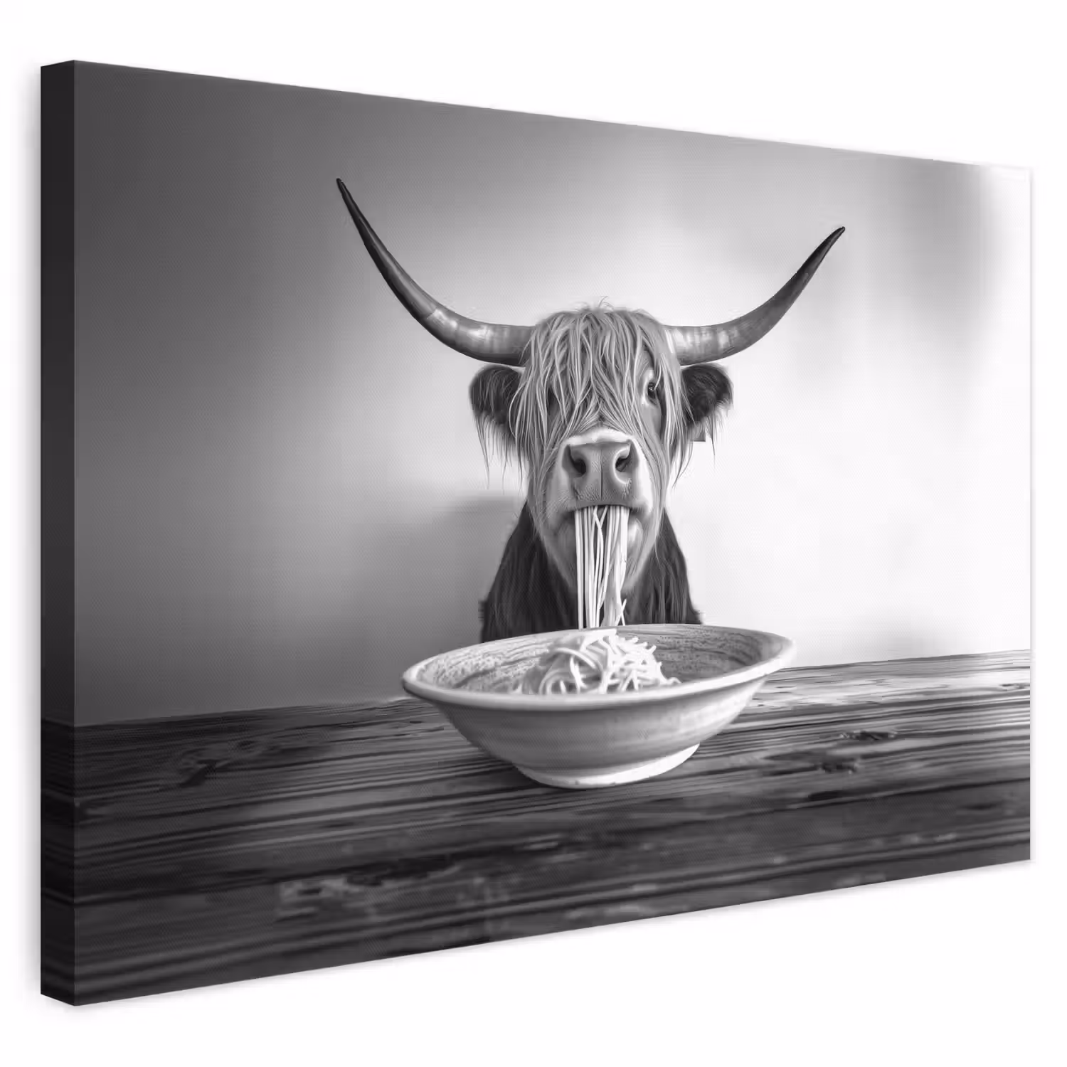 Schotse Hooglander - Spaghetti - Dieren - Zwart wit canvas 2cm klein -3d