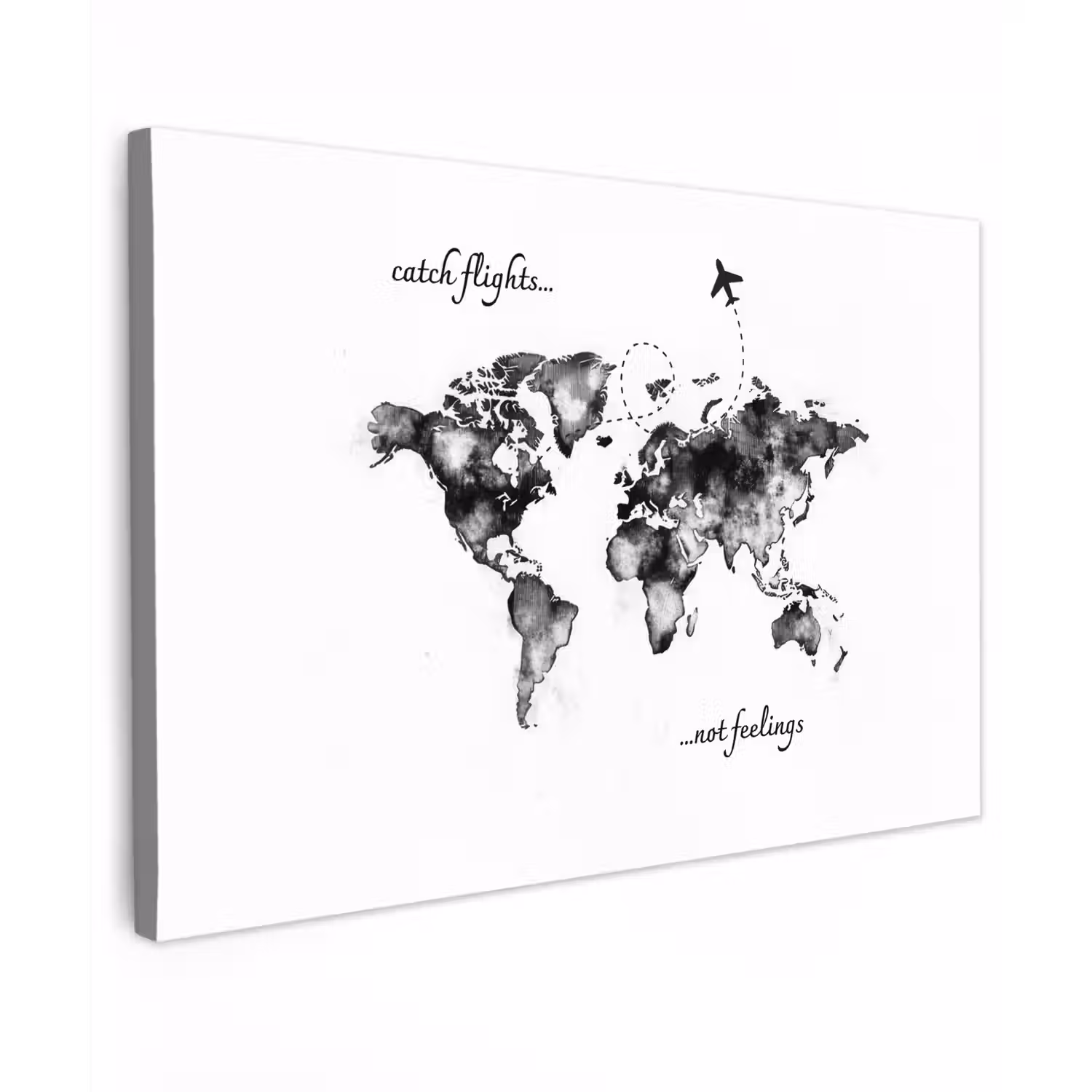 Zwart - Quote - Wereldkaart - Vliegen canvas 2cm klein -z3d