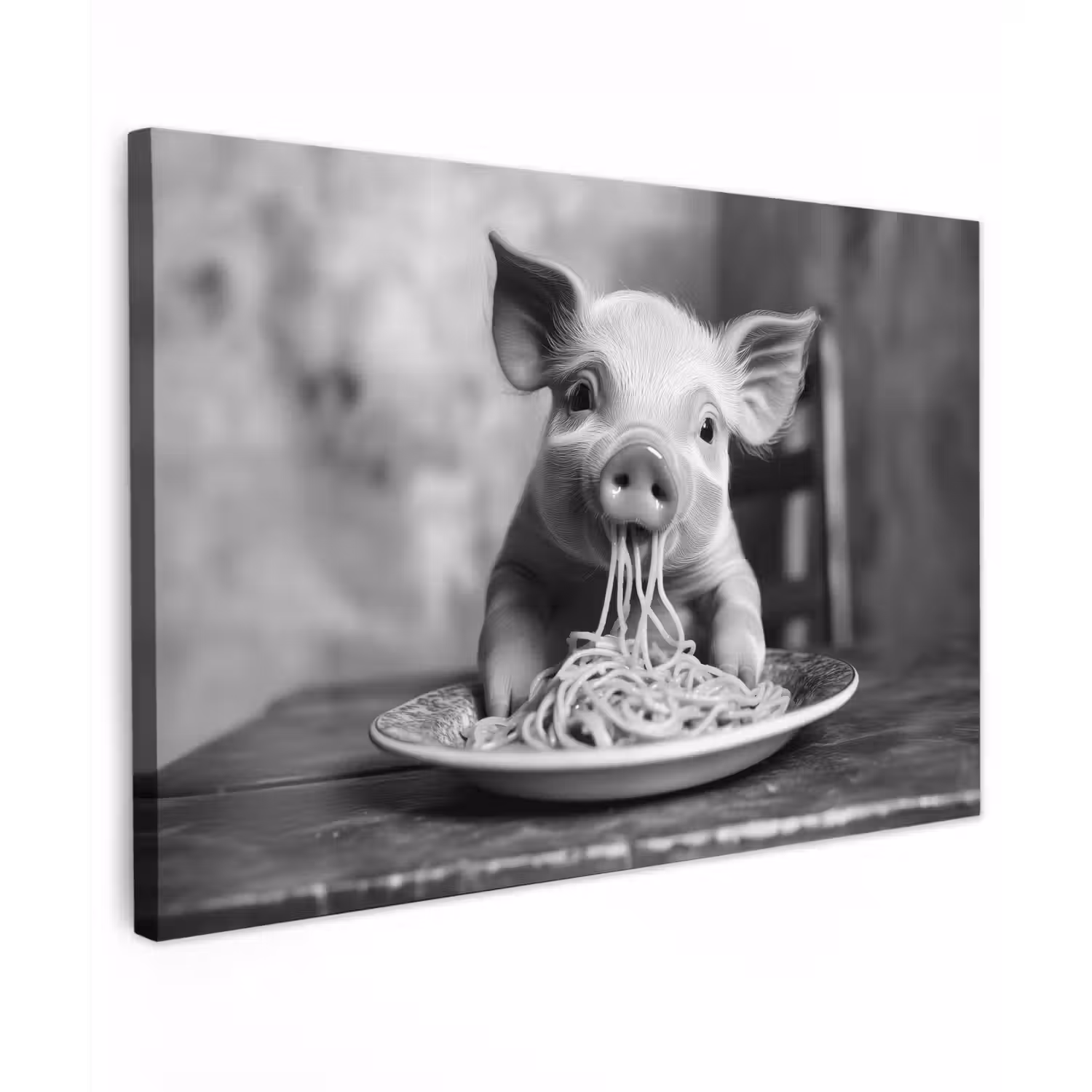 Varken - Schattig - Spaghetti - Zwart wit - Dier canvas 2cm klein -z3d