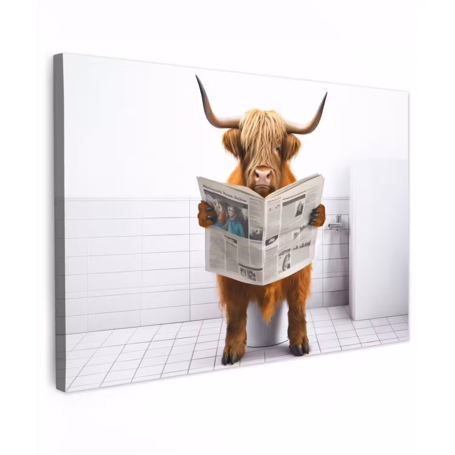 Schotse hooglander - Krant - Toilet - WC - Wit - Koe canvas 2cm klein -z3d