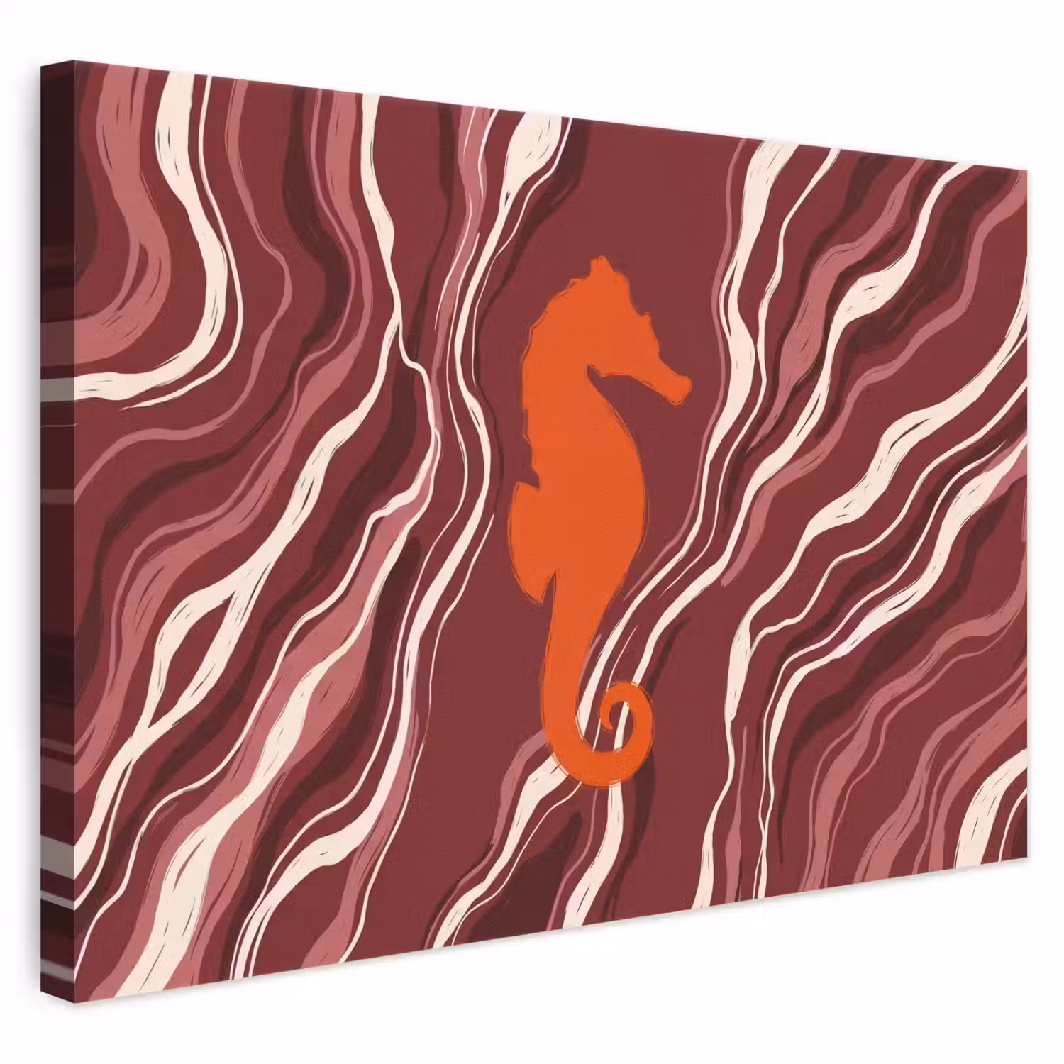 Zeepaardje - Golven - Zeeleven - Abstract - Oranje canvas 2cm klein -3d