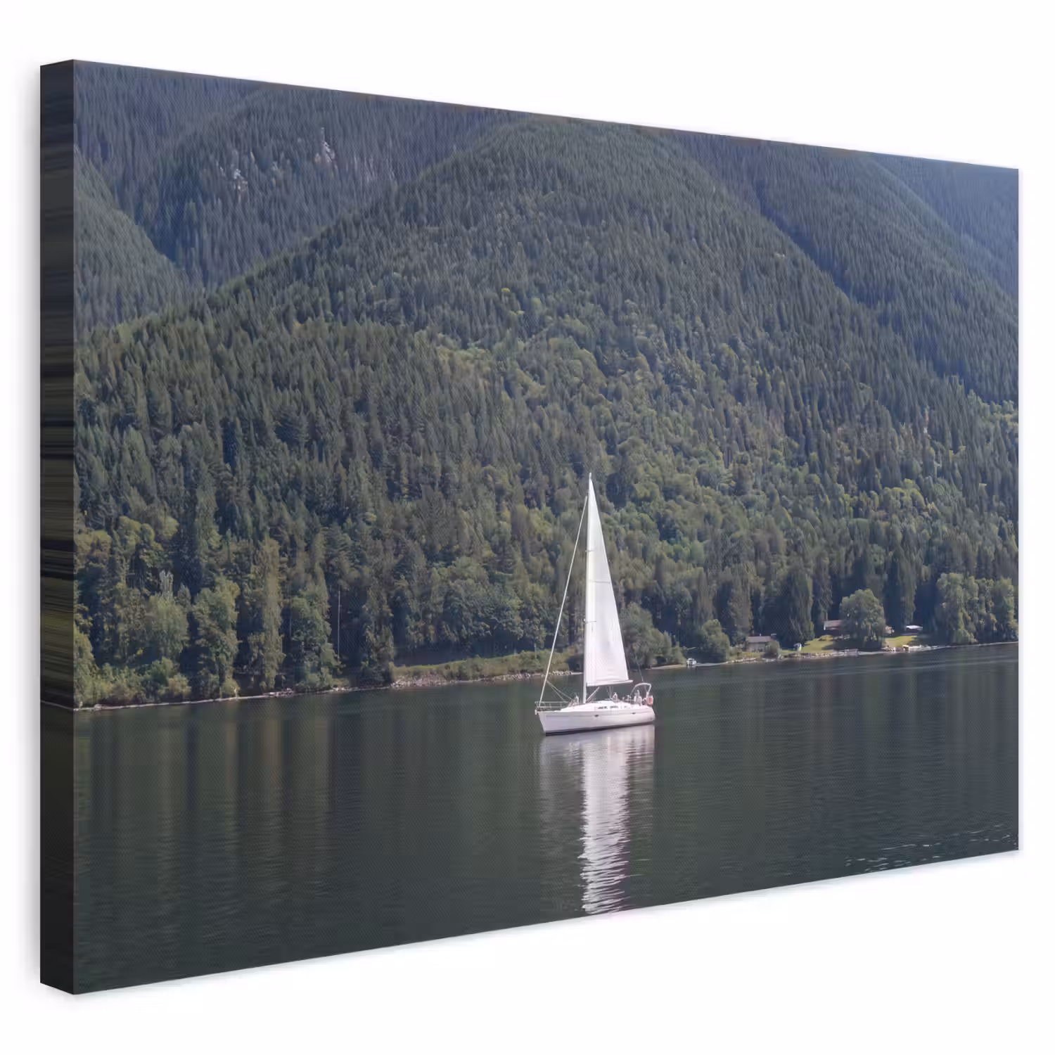 Zeilboot - Water - Bergen - Natuur - Groen canvas 2cm klein -3d