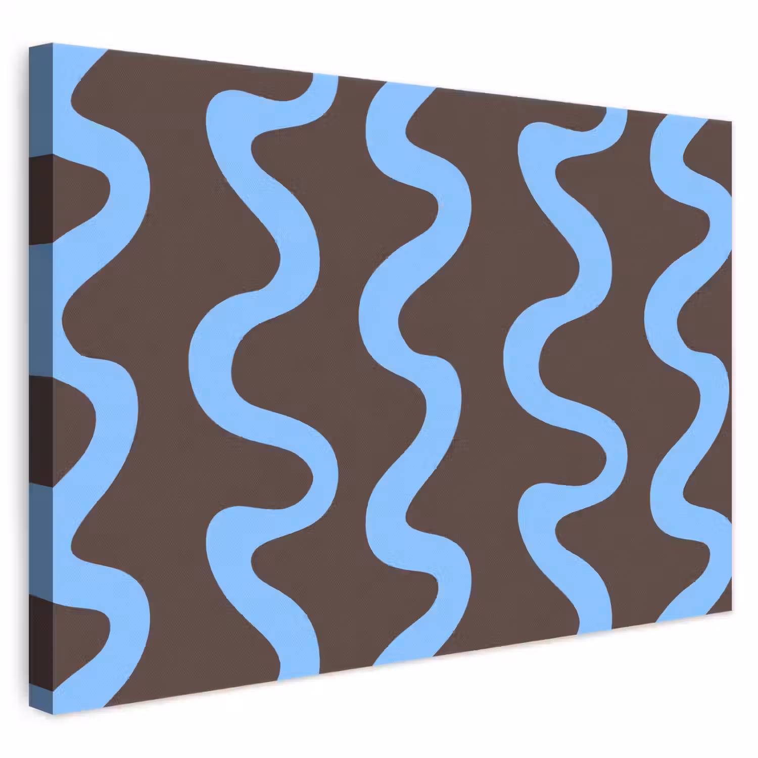 Kronkelende lijnen - Blauw - Bruin - Minimalistisch canvas 2cm klein 34 -3d
