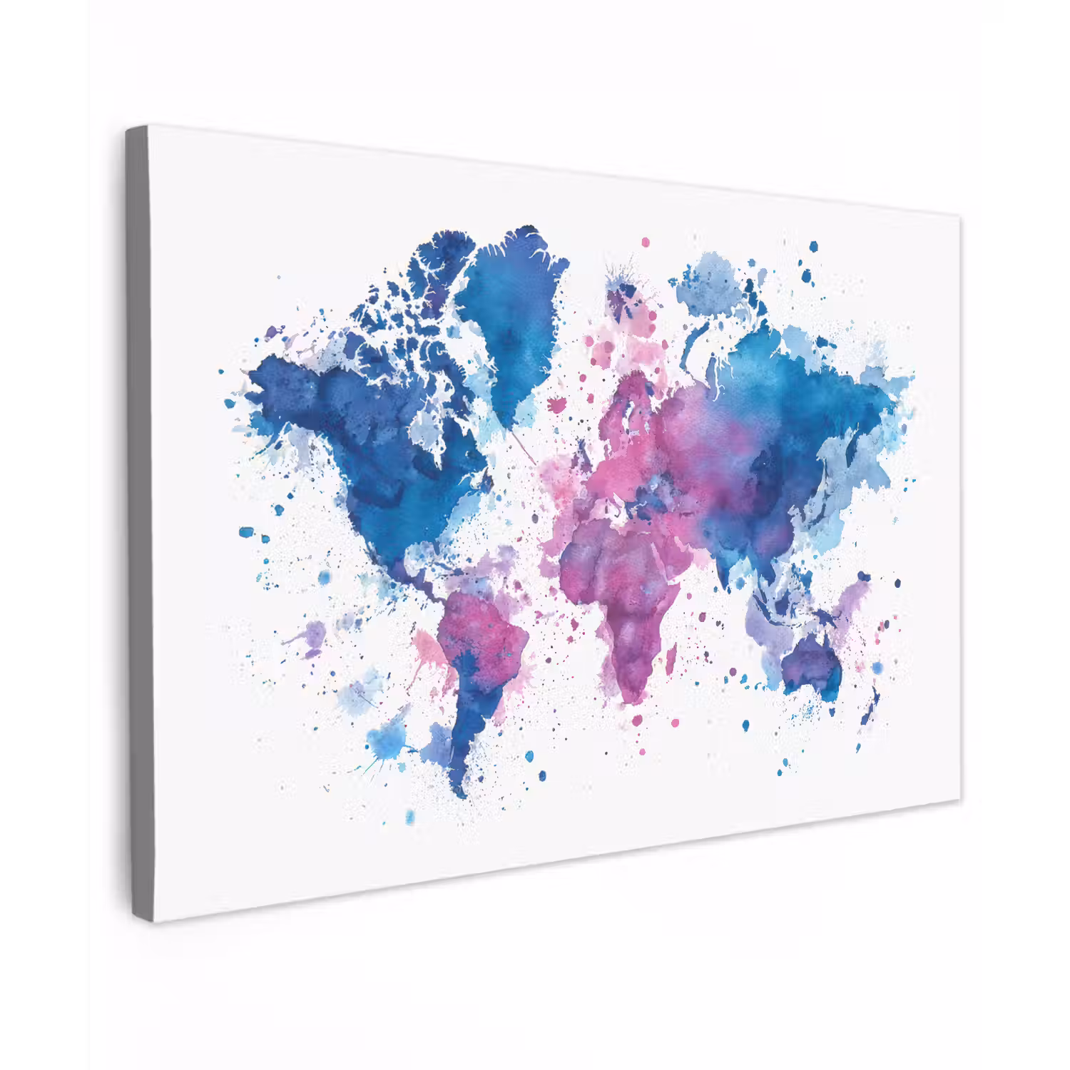 Spatten - Wereldkaart - Blauwtinten canvas 2cm klein -z3d