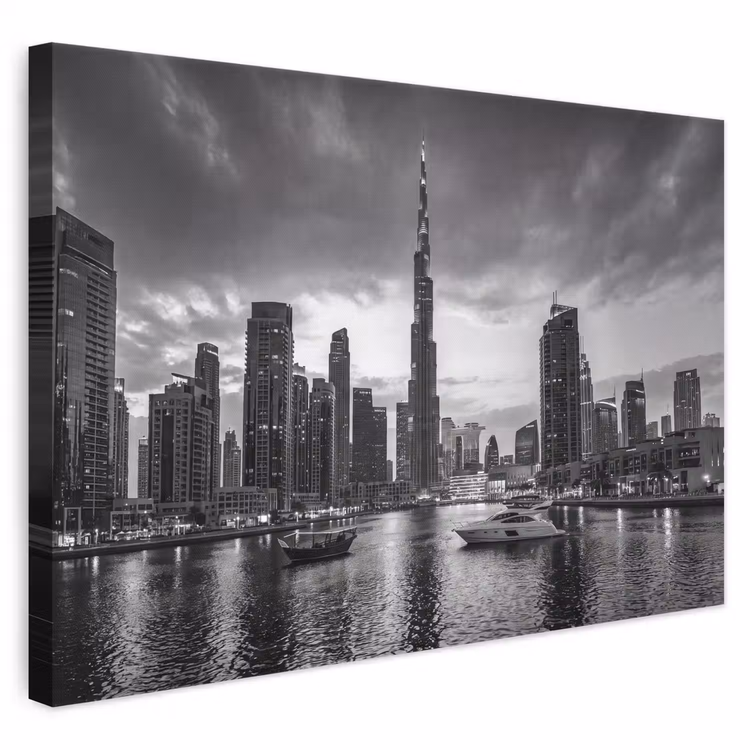 Stad - Skyline - Architectuur - Avond - Zwart-wit canvas 2cm klein -3d