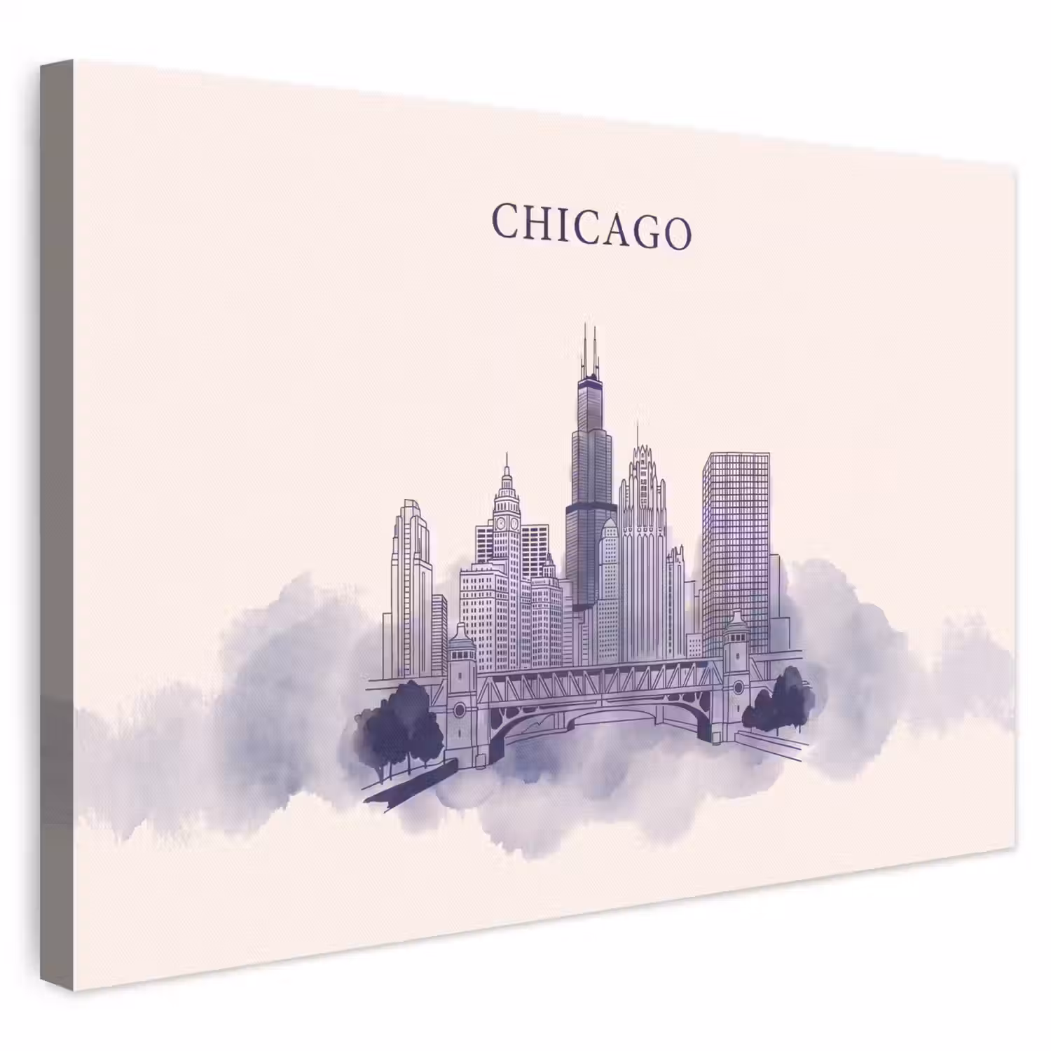 Stad - Skyline - Architectuur - Lijntekening - Blauw canvas 2cm klein -3d