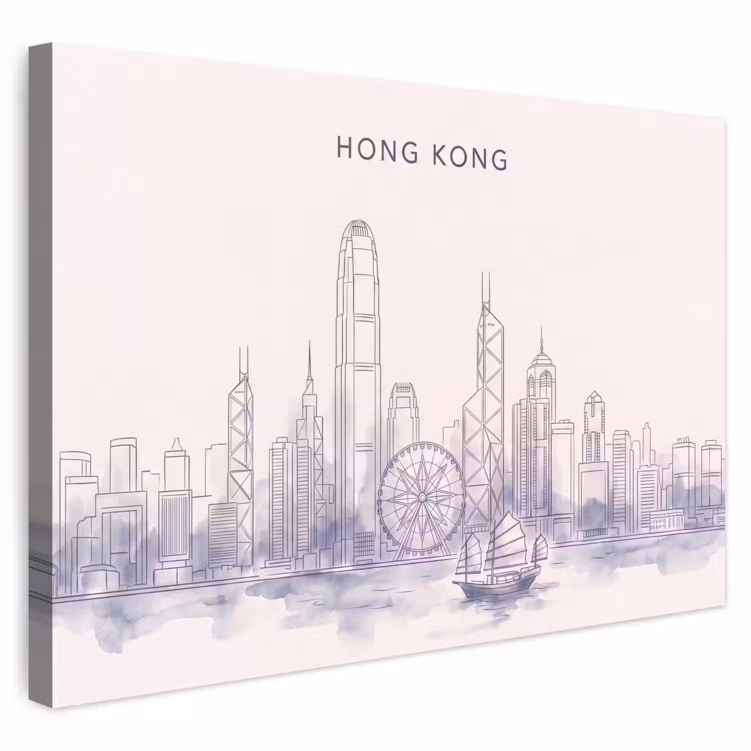 Stad - Skyline - Water - Lijntekening - Blauw canvas 2cm klein -3d