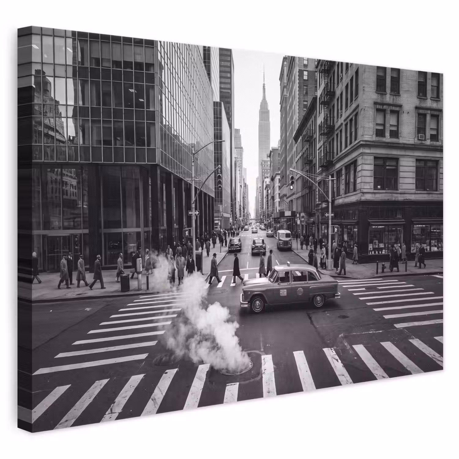 Stad - Straat - Gebouwen - Verkeer - Zwart-wit canvas 2cm klein -3d