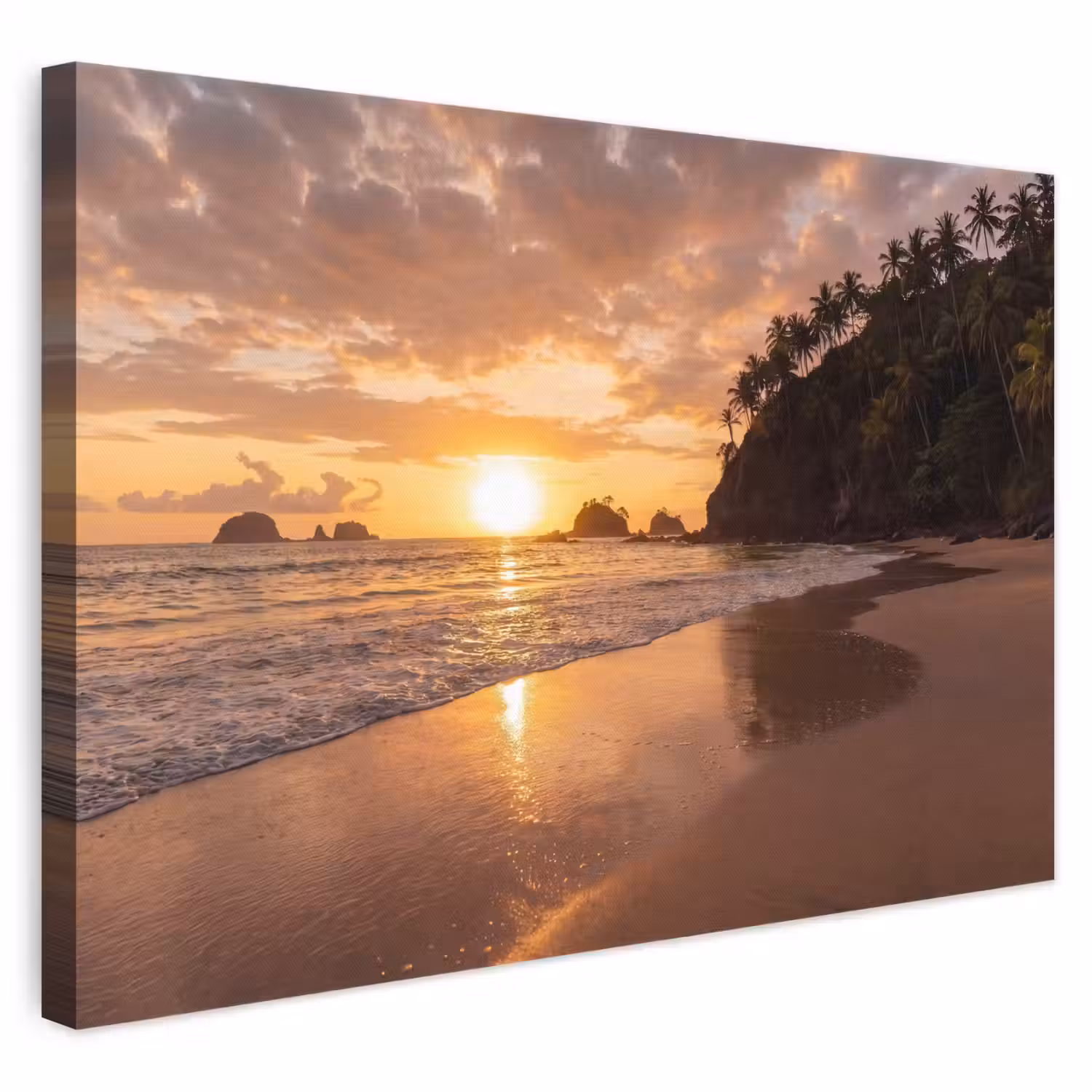 Strand - Zonsondergang - Natuur - Tropisch - Oranje canvas 2cm klein -3d