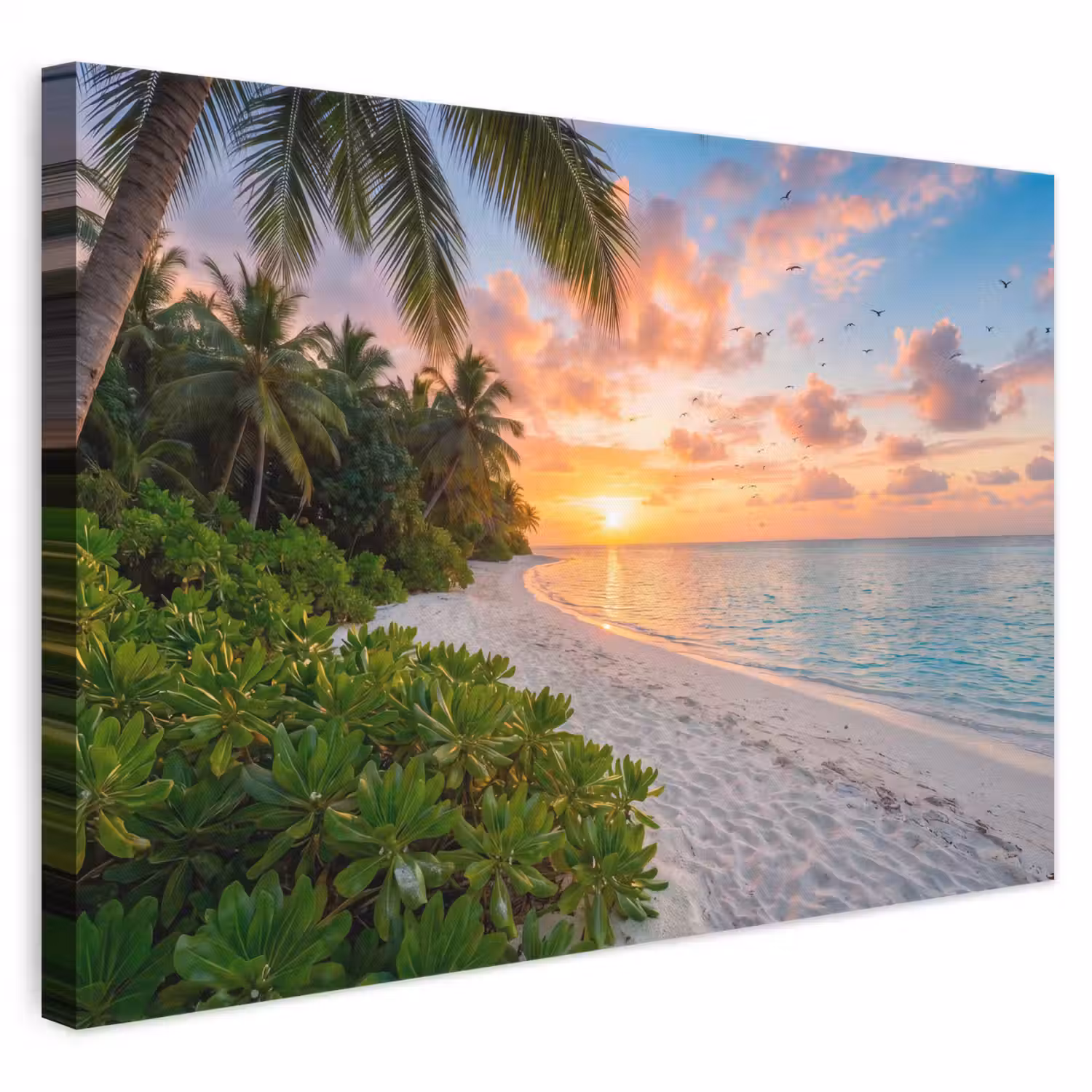 Strand - Zonsondergang - Palmbomen - Tropisch - Natuur canvas 2cm klein -3d