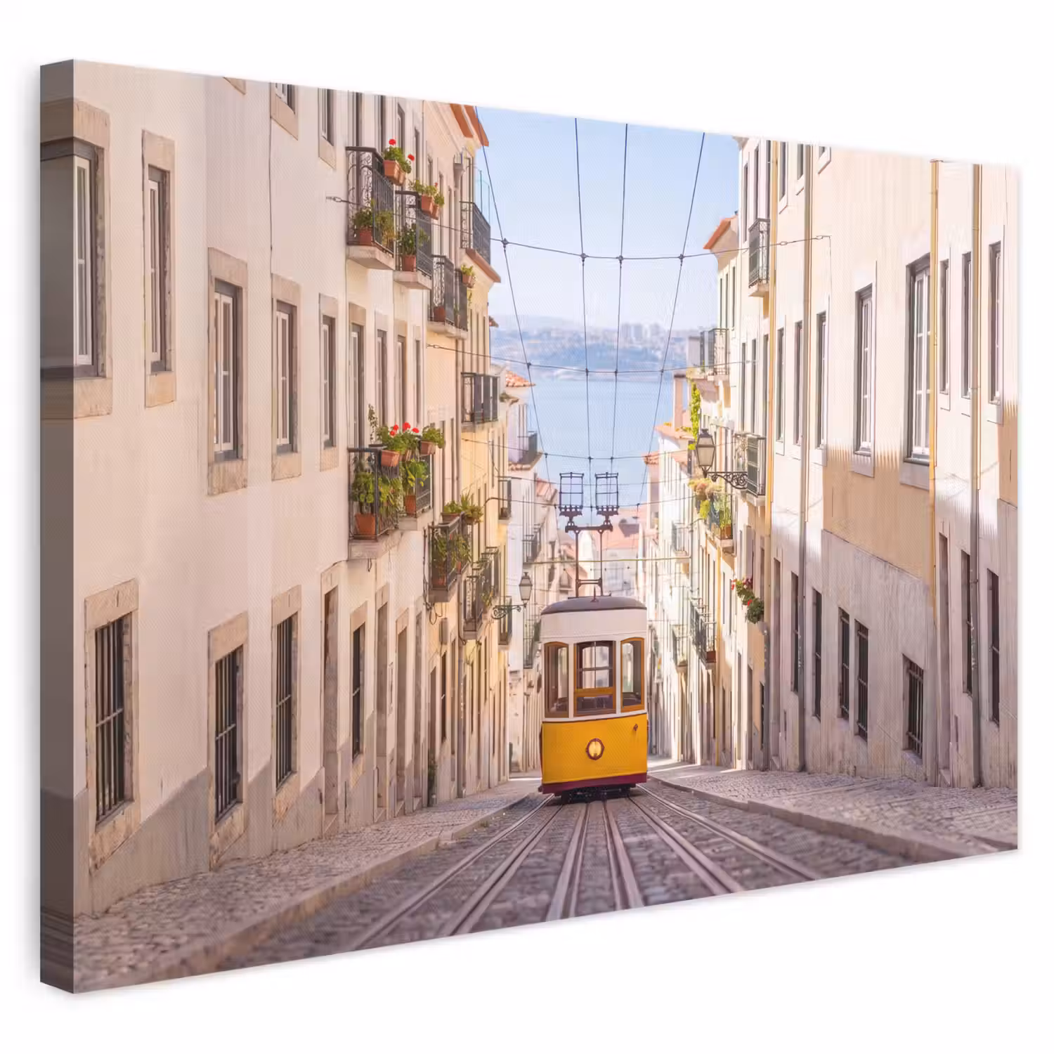 Tram - Straat - Stad - Architectuur - Geel canvas 2cm klein -3d