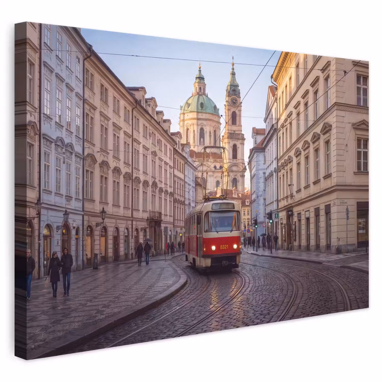 Tram - Straat - Stadsgezicht - Klassiek - Rood canvas 2cm klein -3d