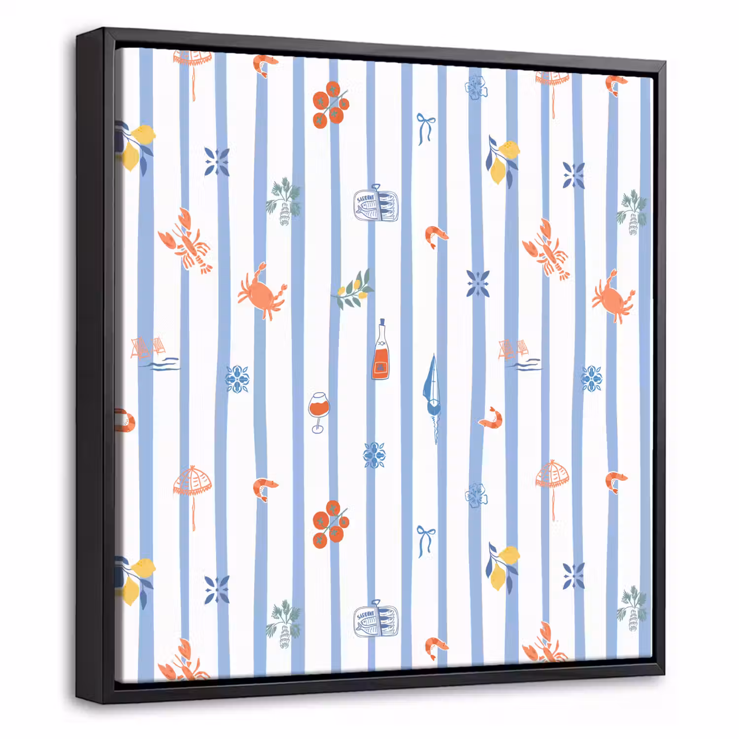 Strepen - Blauw - Patroon - Zomer Canvas met baklijst klein 1124 -threedimensional_3d_global