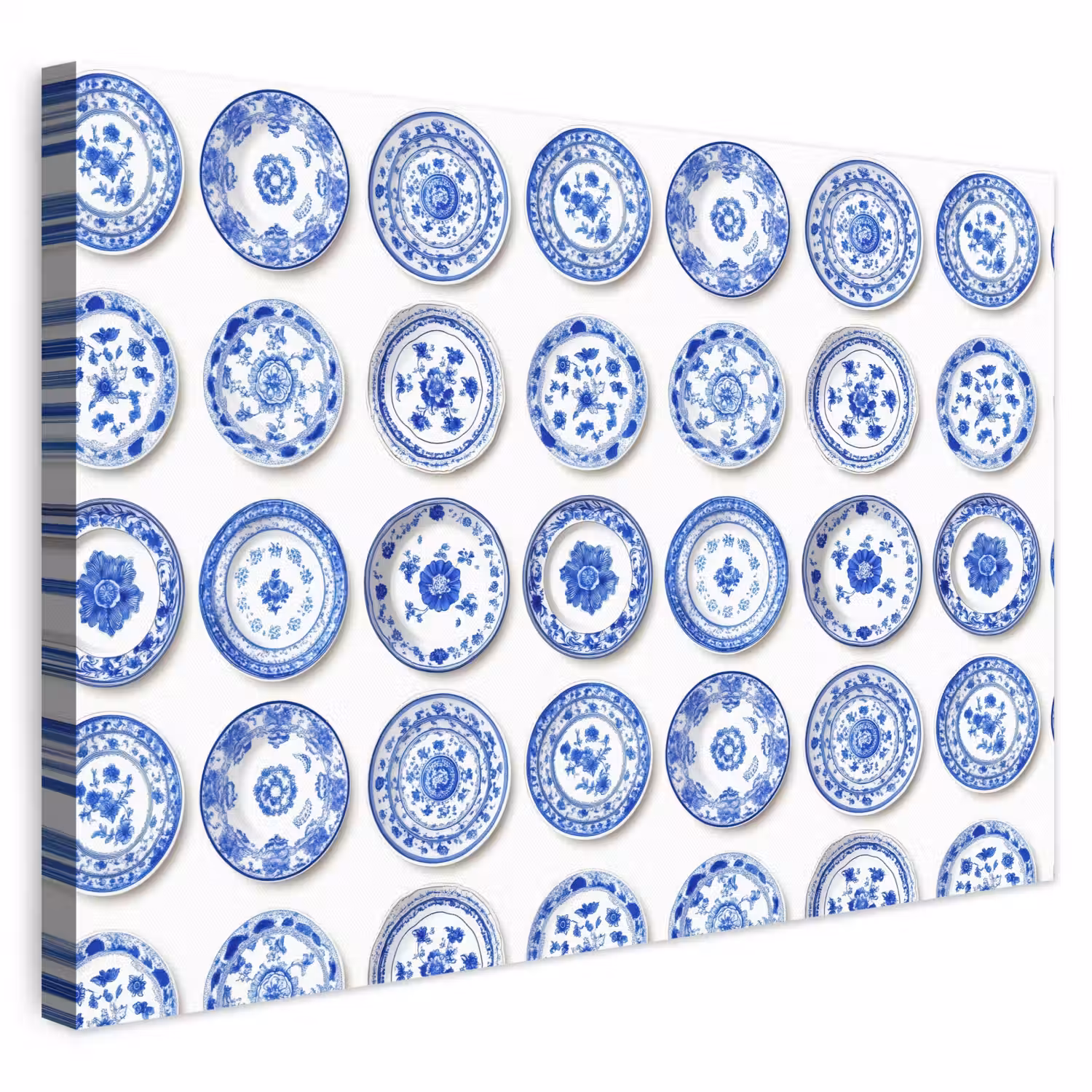 Borden - Bloemen - Patroon - Blauw canvas 2cm klein 34 -3d