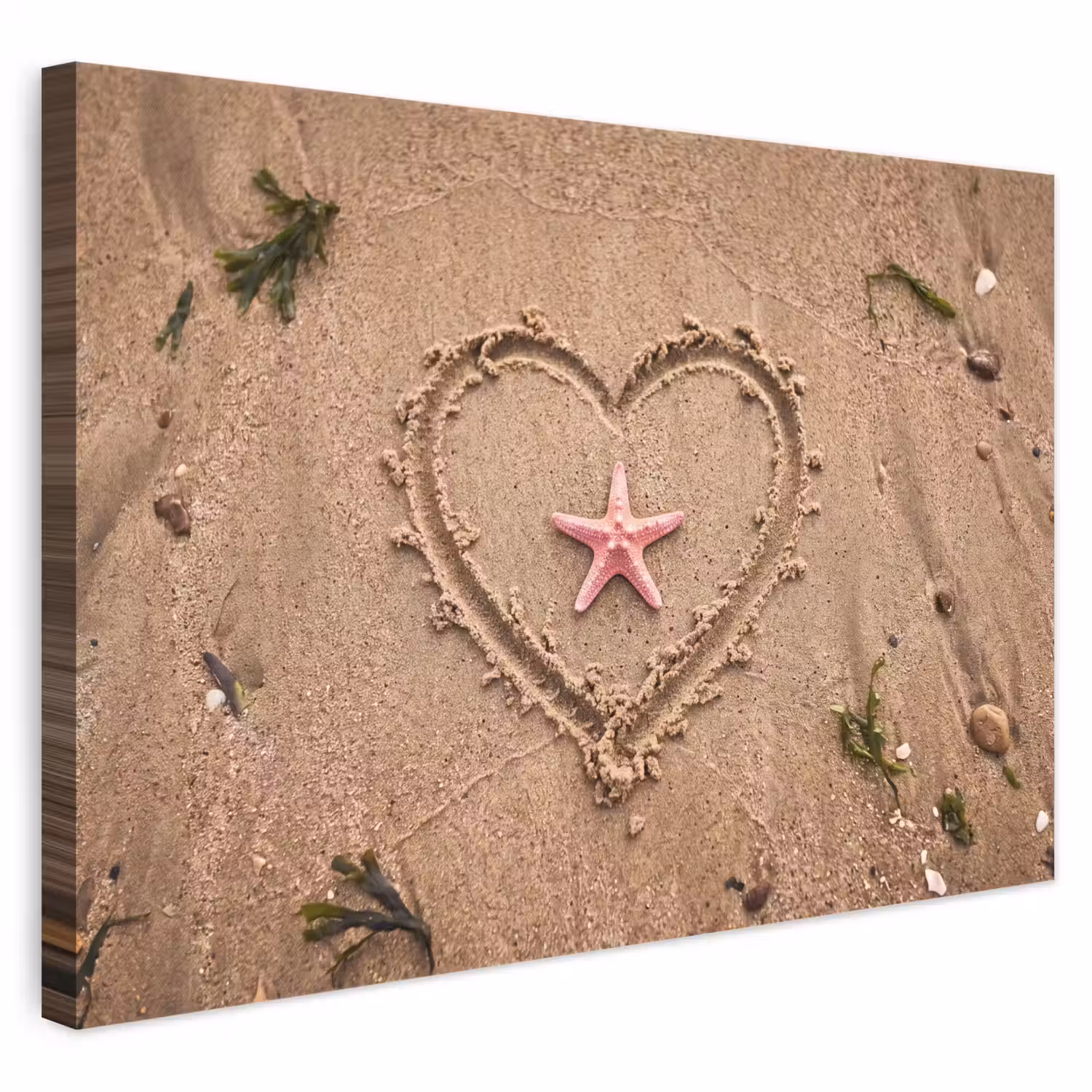 Dieren - Hart - Strand - Zand - Roze canvas 2cm klein -3d
