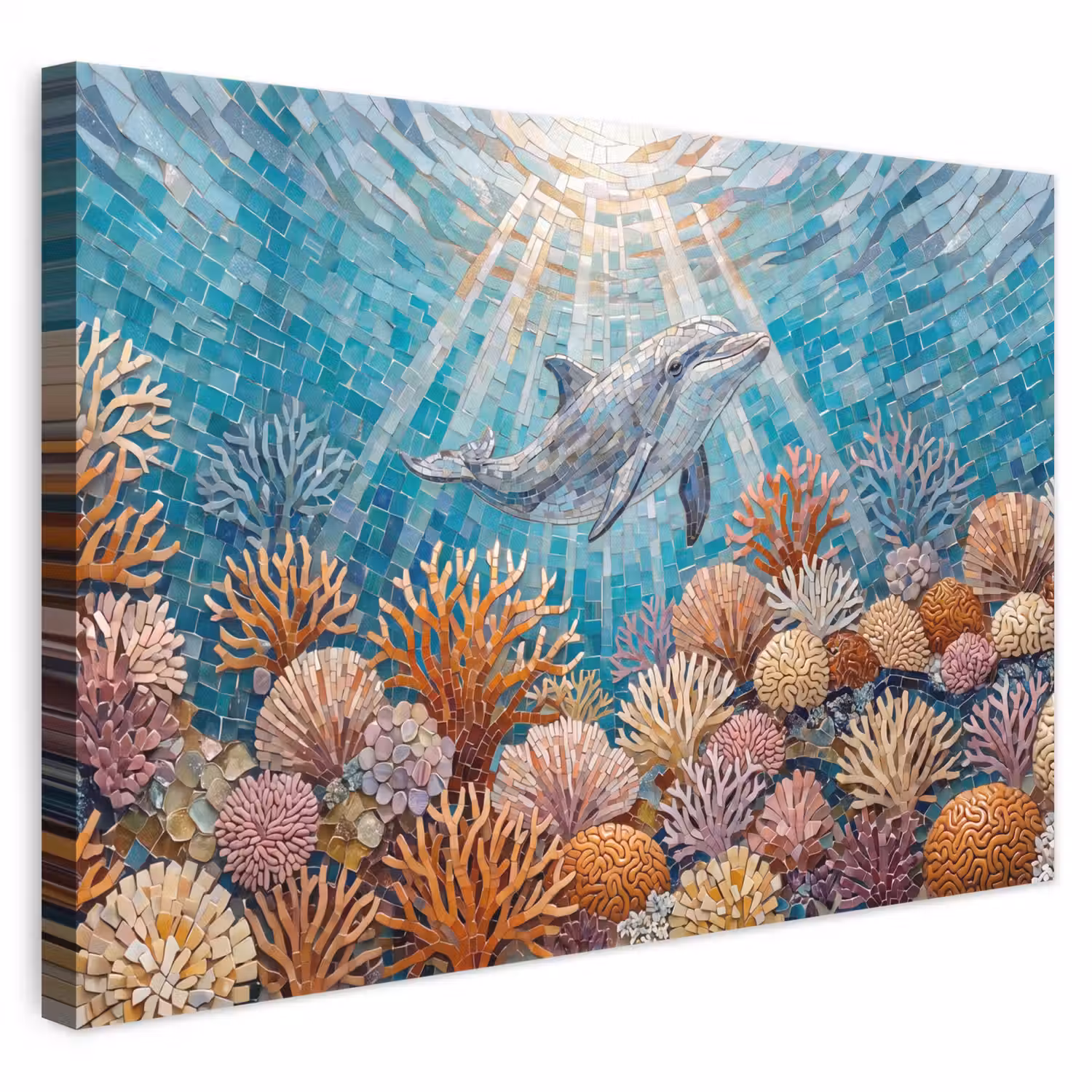 Dieren - Mozaïek - Oceaan - Koraal - Blauw canvas 2cm klein -3d