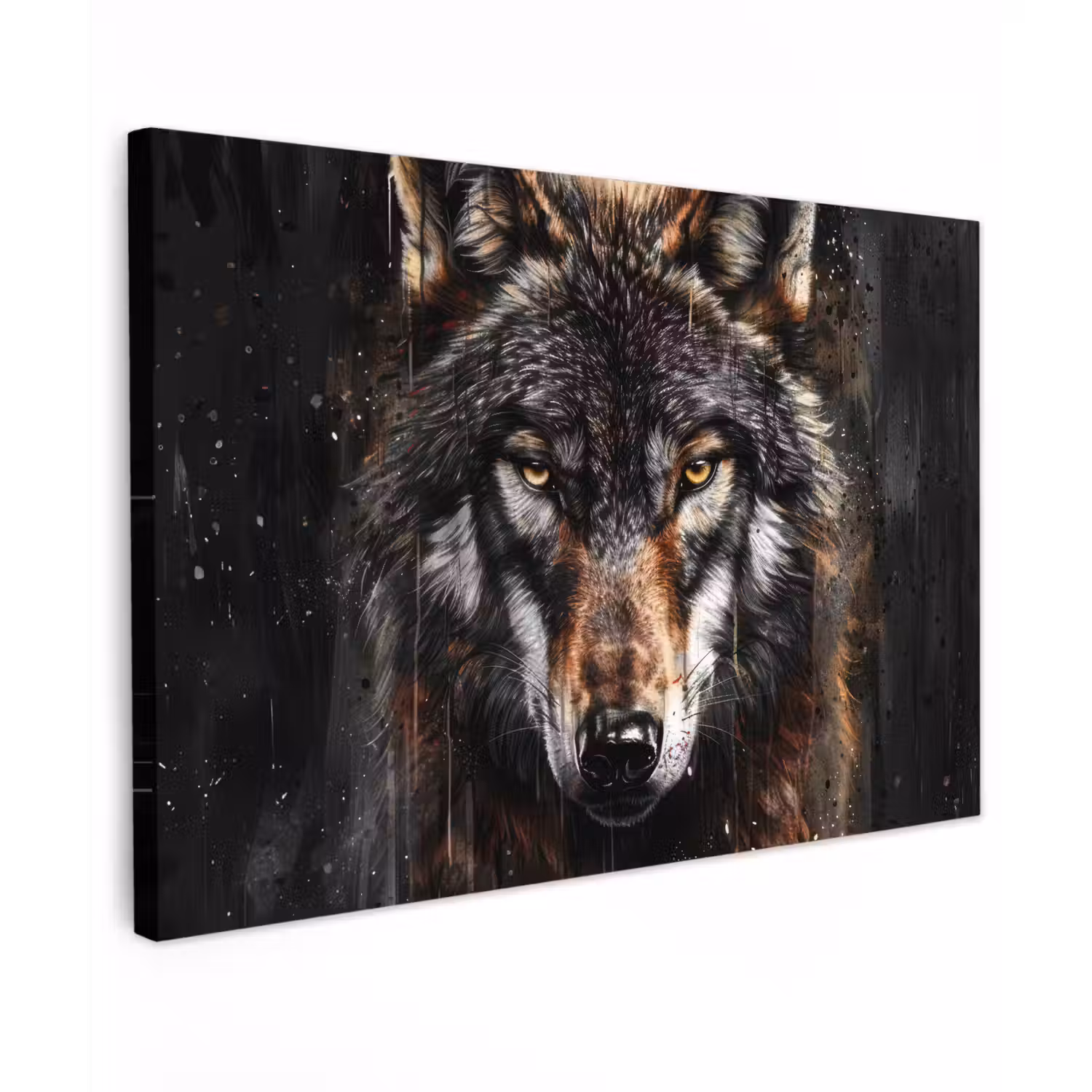 Dieren - Wolf - Portret - Zwart - Bruin canvas 2cm klein -z3d