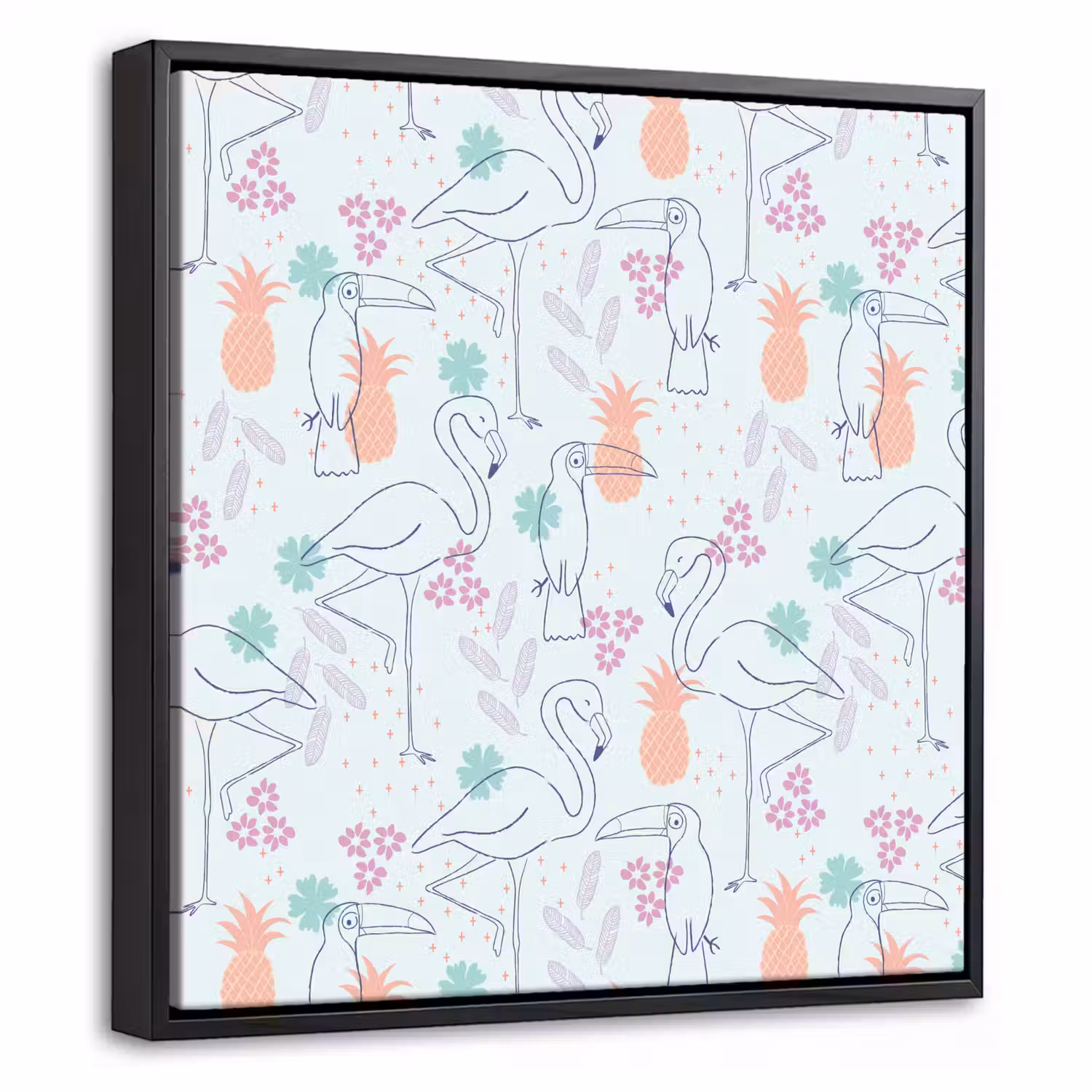 Tropisch - Vogels - Ananas Canvas met baklijst klein 1124 -threedimensional_3d_global