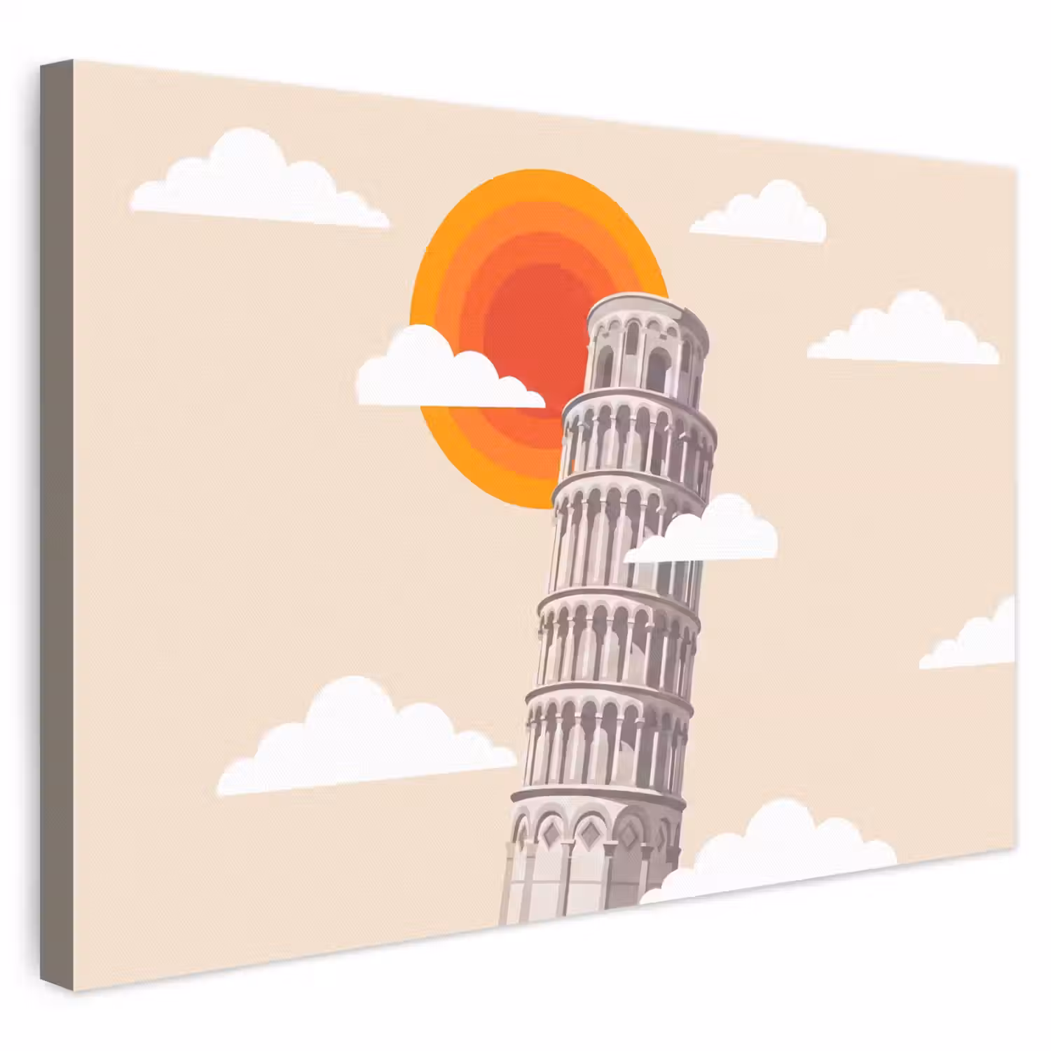 Toren - Pisa - Architectuur - Minimalistisch - Beige canvas 2cm klein -3d