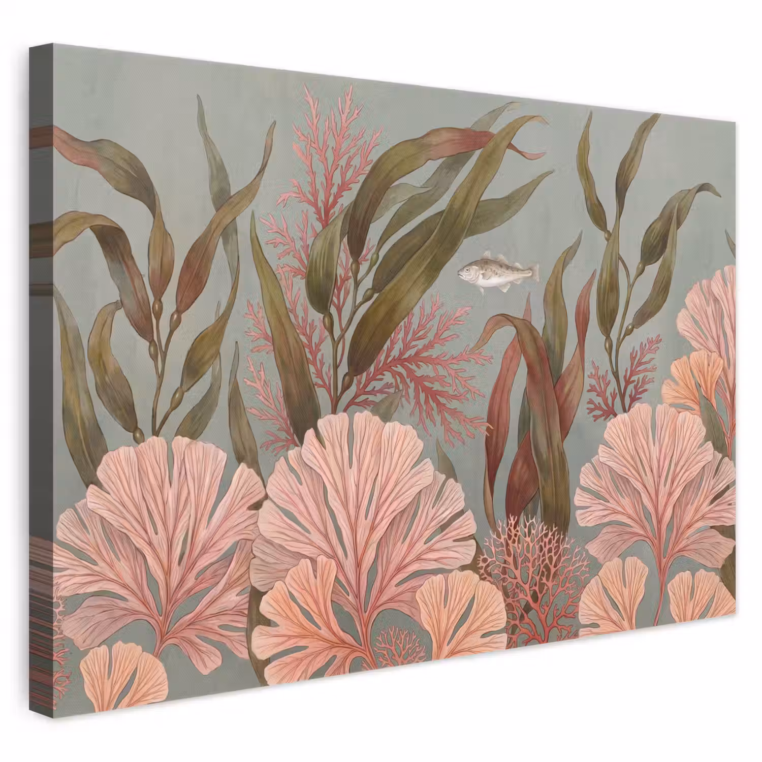 Onderwater - Planten - Vis - Vintage - Groen canvas 2cm klein -3d