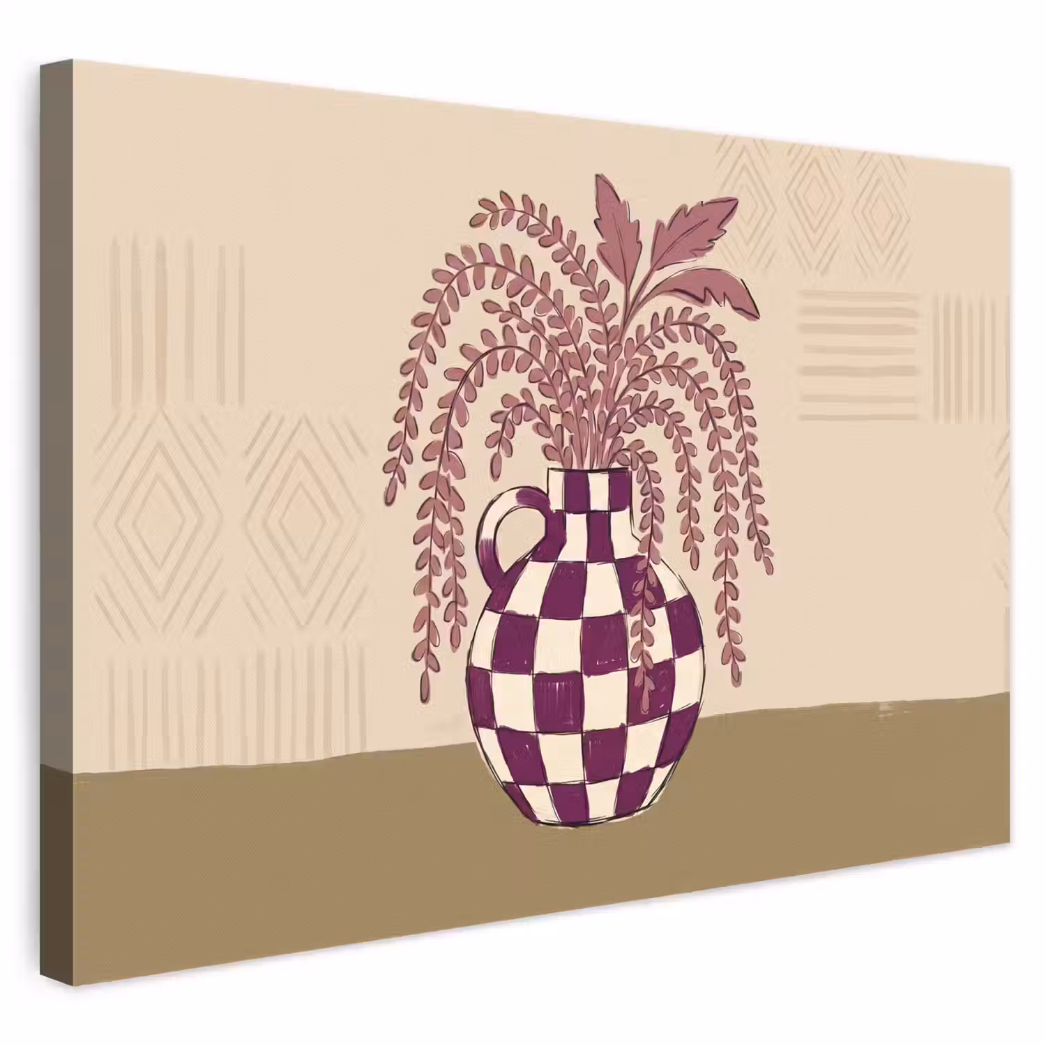 Vaas - Geruit - Planten - Modern - Paars canvas 2cm klein -3d