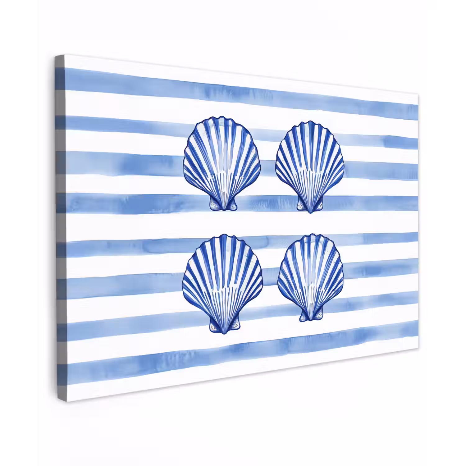 Vier schelpen - Blauw - Wit - Strepen canvas 2cm klein -z3d