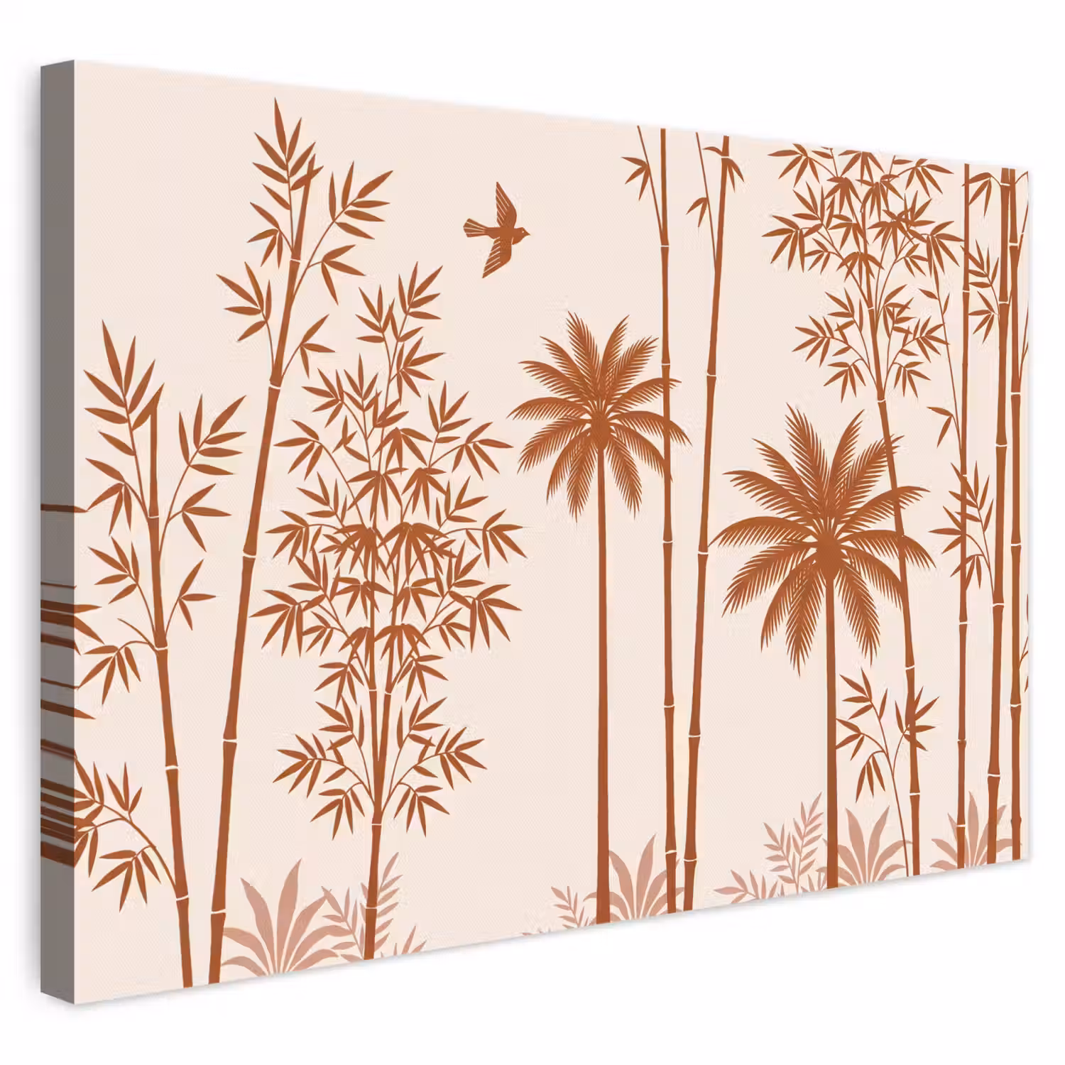 Vogel - Boom - Tropisch - Minimalistisch - Bruin canvas 2cm klein -3d