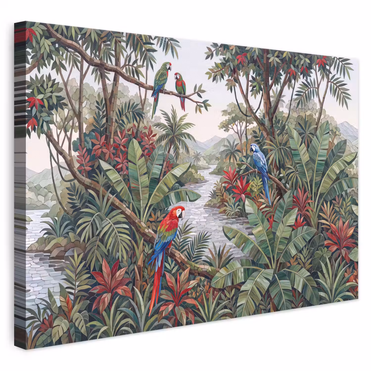 Vogel - Jungle - Natuur - Mozaïek - Groen canvas 2cm klein -3d