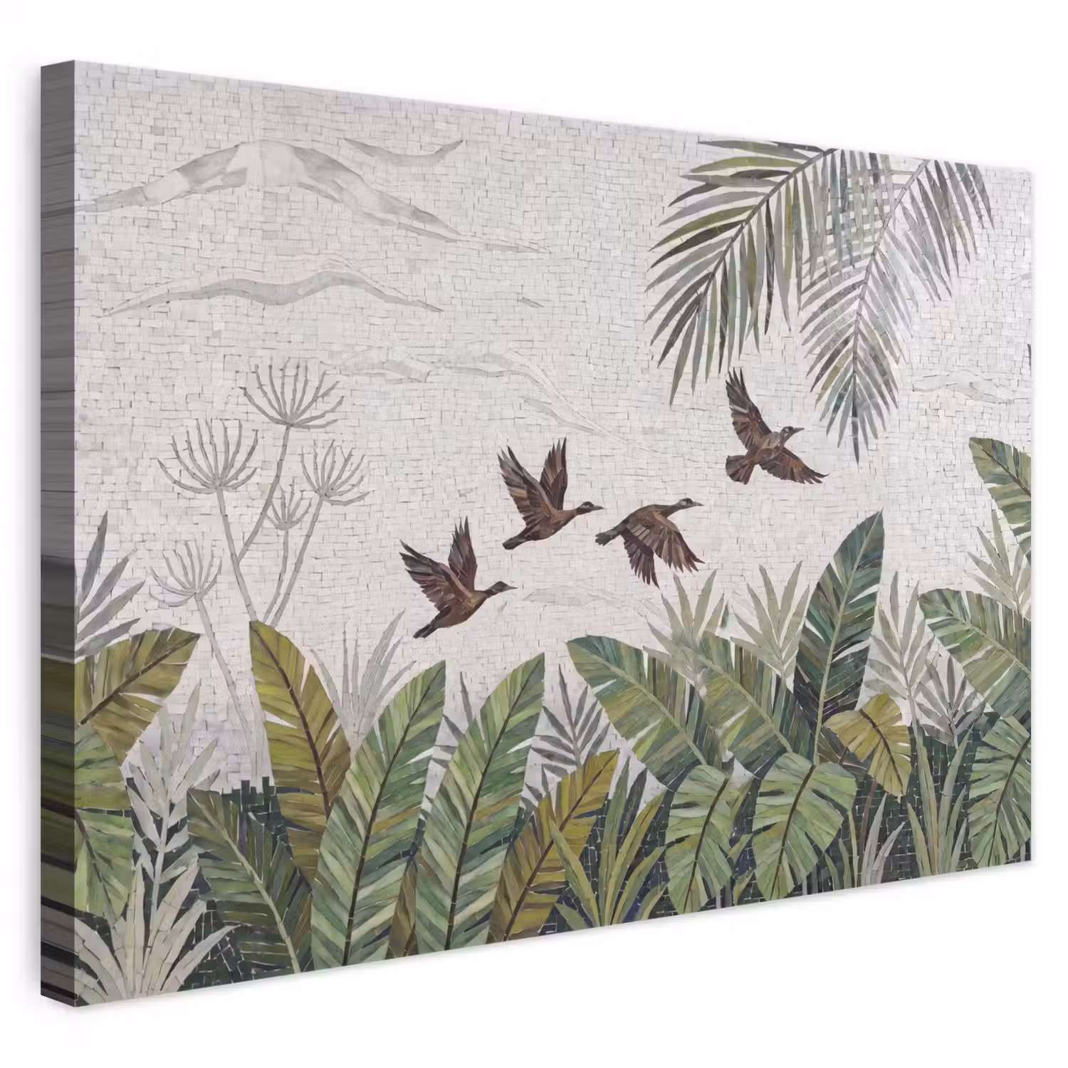 Vogel - Vliegend - Tropisch - Mozaïek - Groen canvas 2cm klein -3d