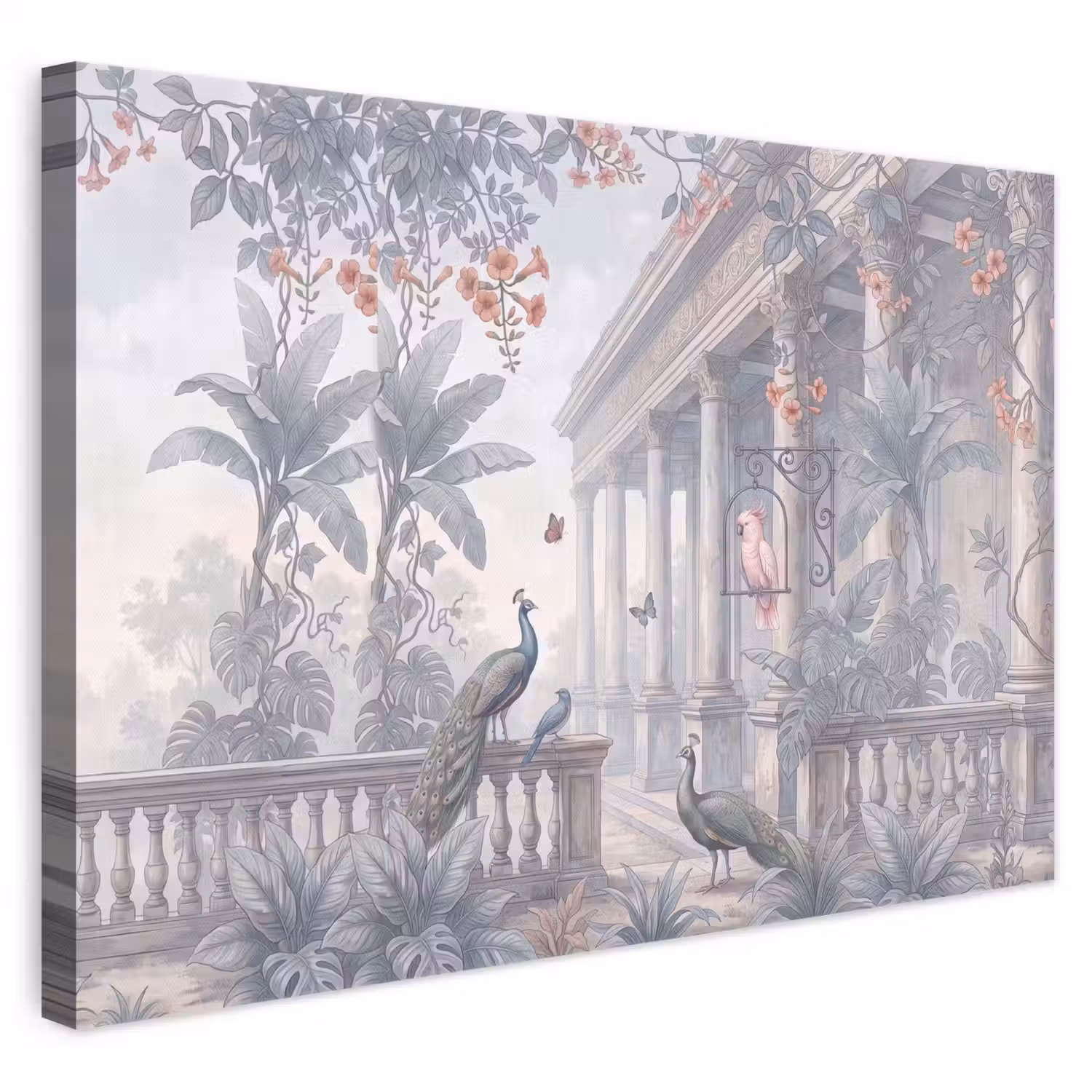 Vogel - Pauw - Architectuur - Klassiek - Groen canvas 2cm klein -3d