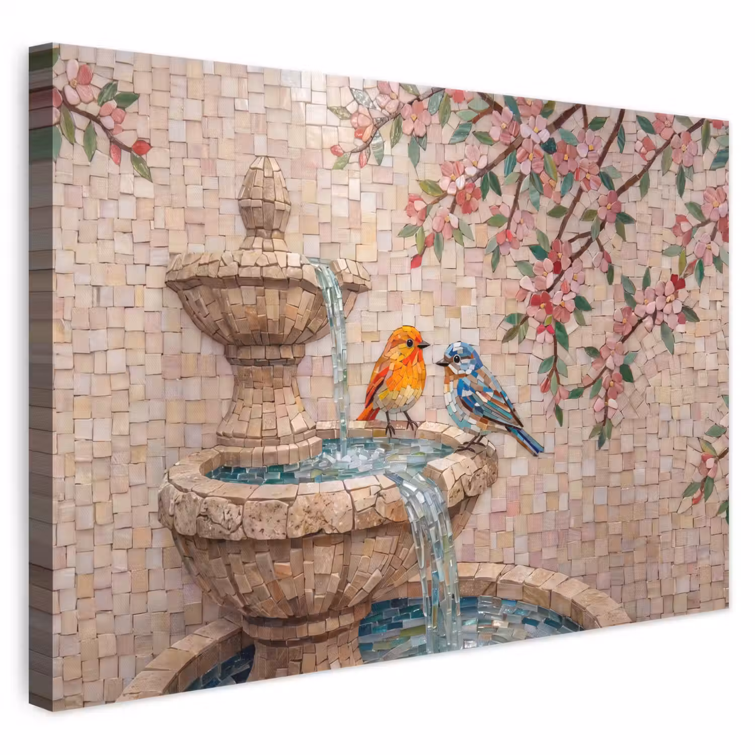 Vogel - fontein - mozaiek - kleurrijk - dieren canvas 2cm klein -3d