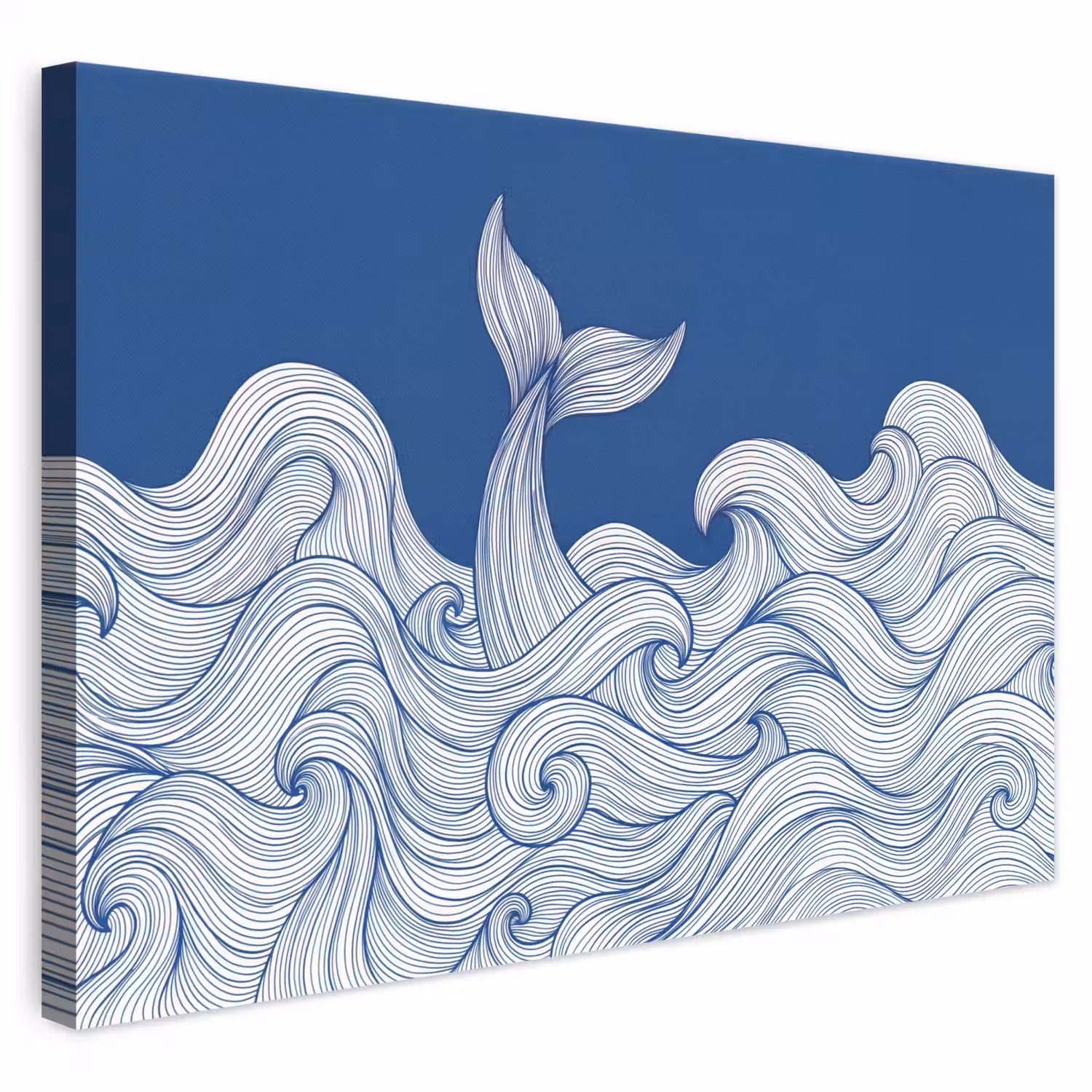 Walvis - Staart - Golven - Lijntekening - Blauw canvas 2cm klein -3d