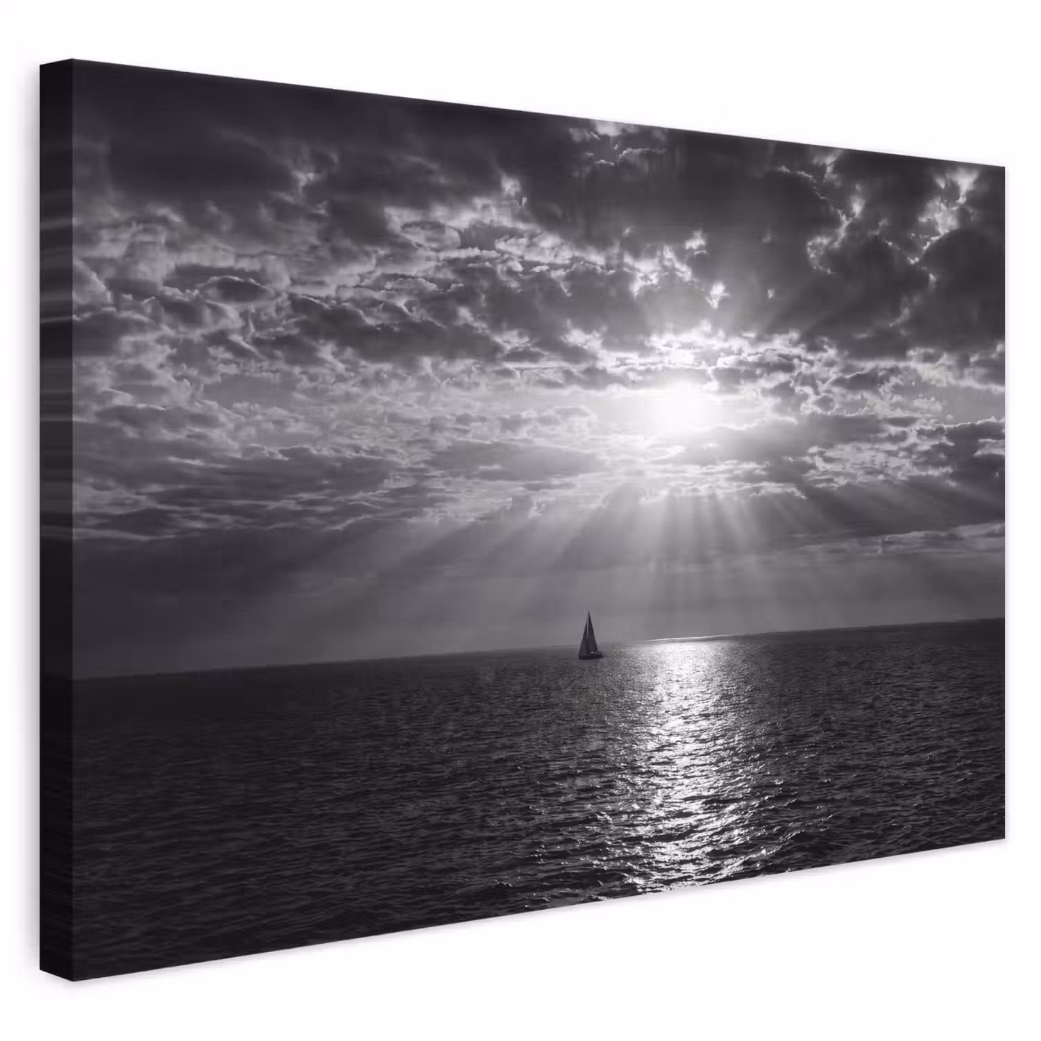 Water - Boot - Lucht - Natuur - Zwart-wit canvas 2cm klein -3d