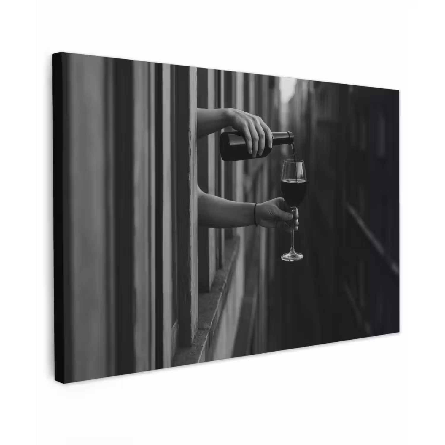 Wijnfles - Glas - Handen - Raam canvas 2cm klein -z3d