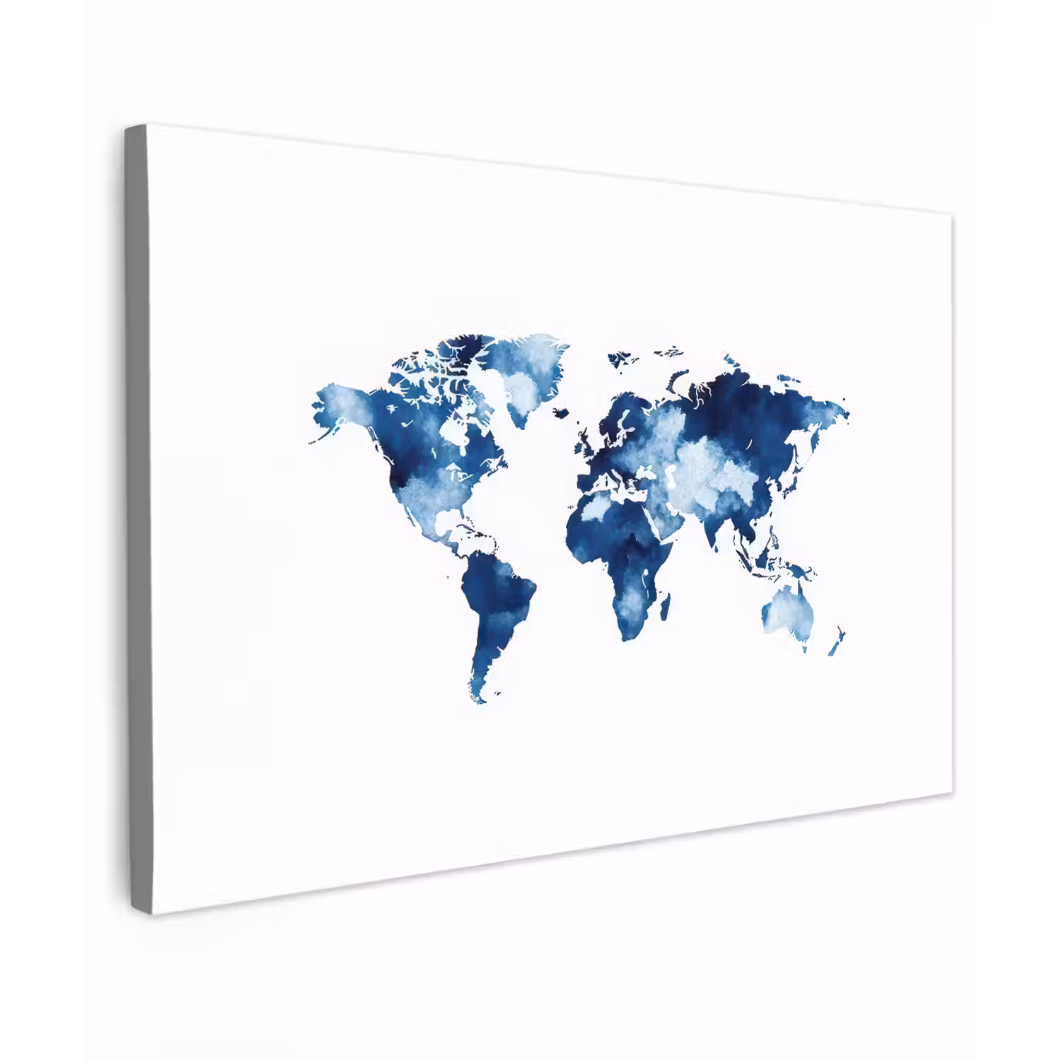 Wit - Aquarel - Blauw - Wereldkaart canvas 2cm klein -z3d