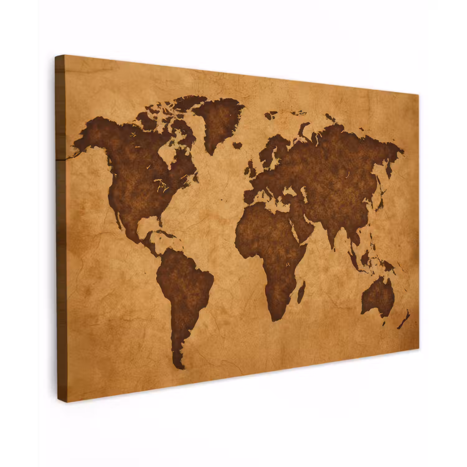 Wereldkaart - Uitgesneden perkament canvas 2cm klein -z3d