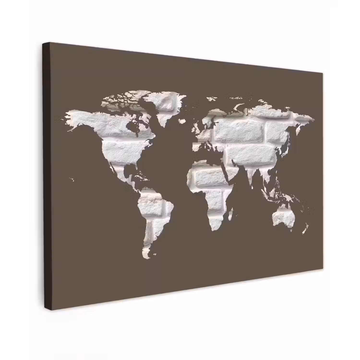 Wereldkaart - Baksteen - Wit - Bruin canvas 2cm klein -z3d