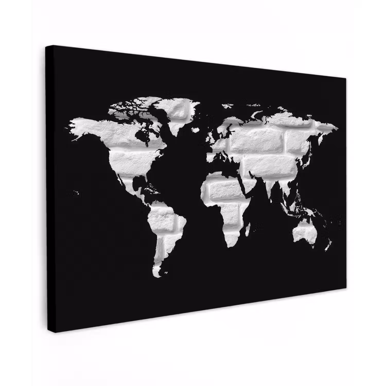 Wereldkaart - Baksteen - Wit - Zwart canvas 2cm klein -z3d