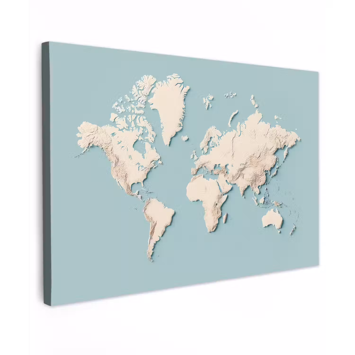Wereldkaart - Beige - Blauw canvas 2cm klein -z3d